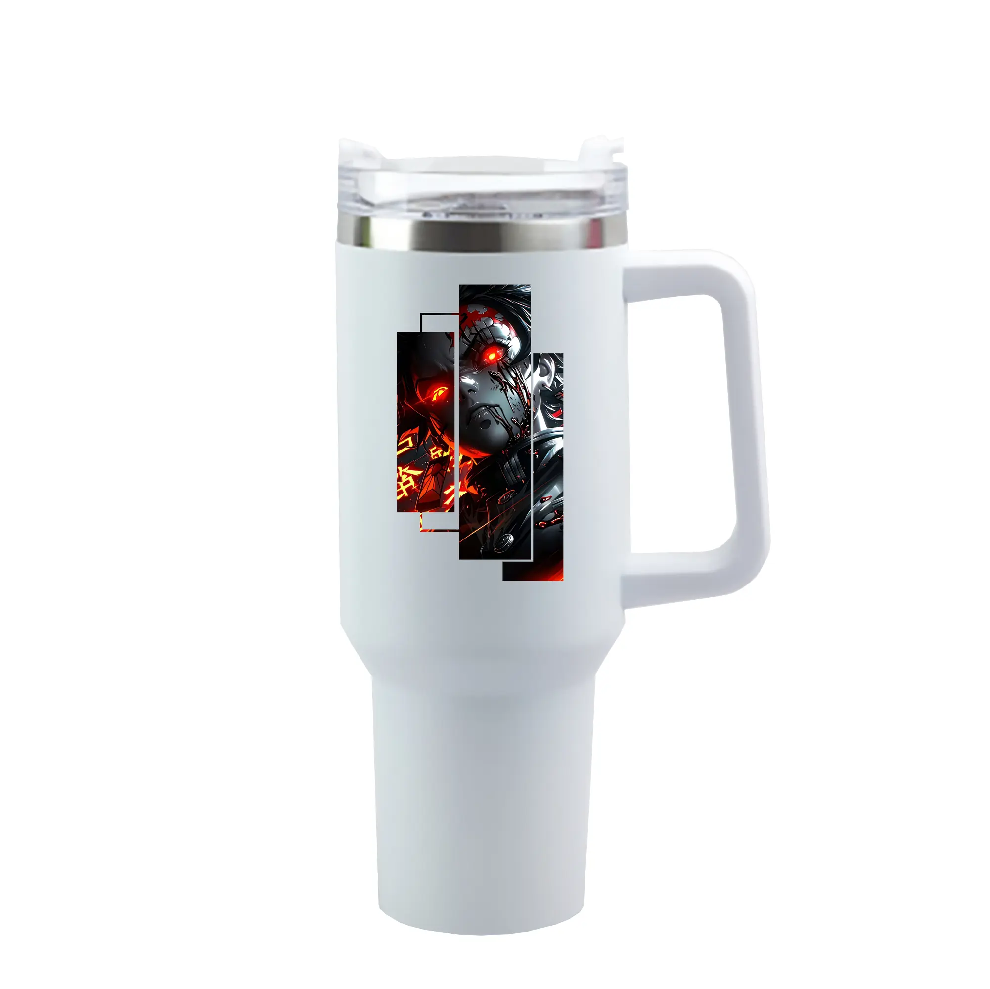鬼滅の刃 グッズ,竈門 炭治郎 - 1200mL 車用タンブラー ・ クリスタルステッカー ・ 304ステンレス 内側 ・ 201ステンレス 外側 ・ 保温 保冷 ・ ハンドル＆ストロー付き ・ 通勤 ドライブ アウトドア用