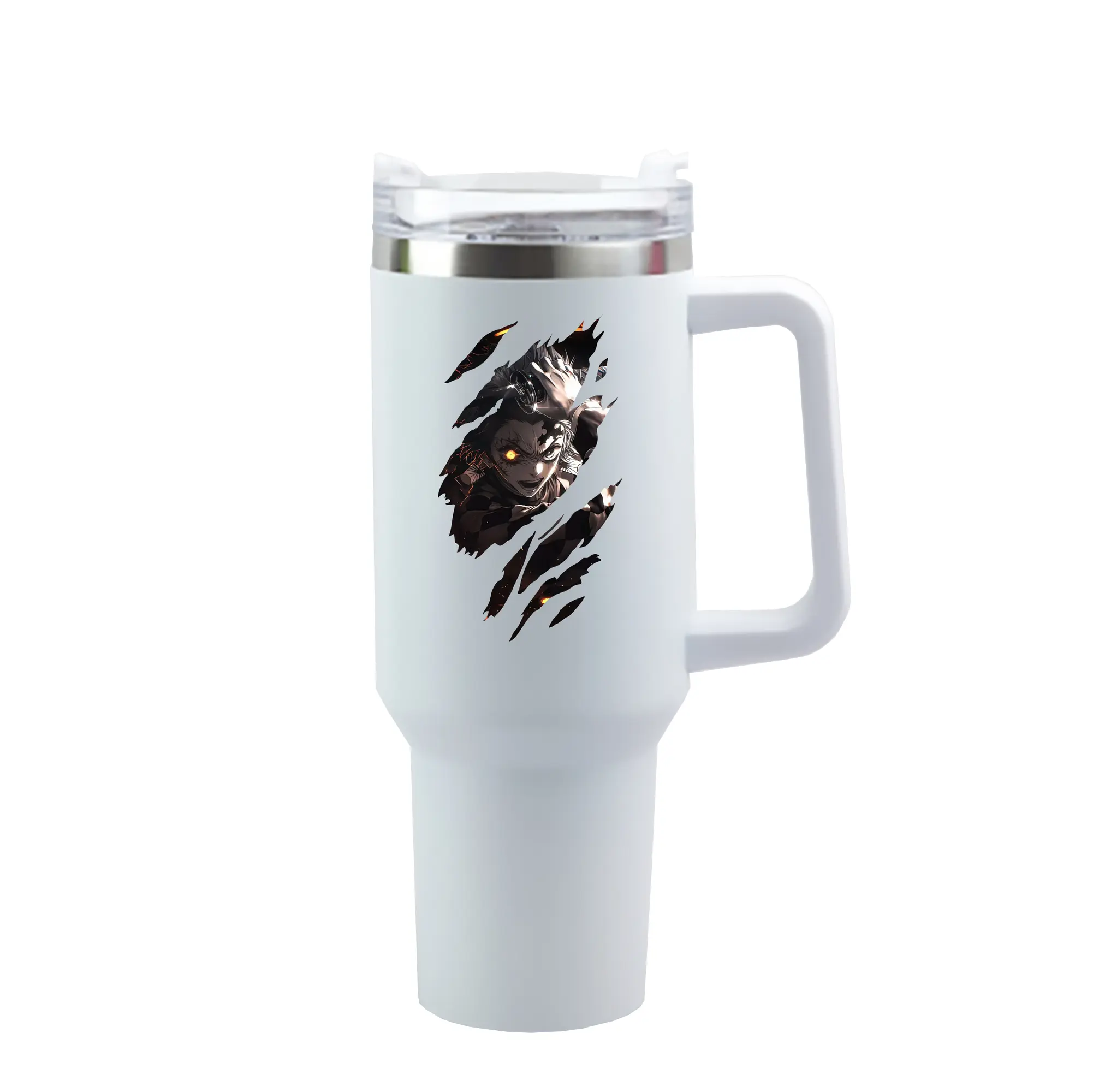 鬼滅の刃 グッズ,竈門 炭治郎 - 1200mL 車用タンブラー ・ クリスタルステッカー ・ 304ステンレス 内側 ・ 201ステンレス 外側 ・ 保温 保冷 ・ ハンドル＆ストロー付き ・ 通勤 ドライブ アウトドア用