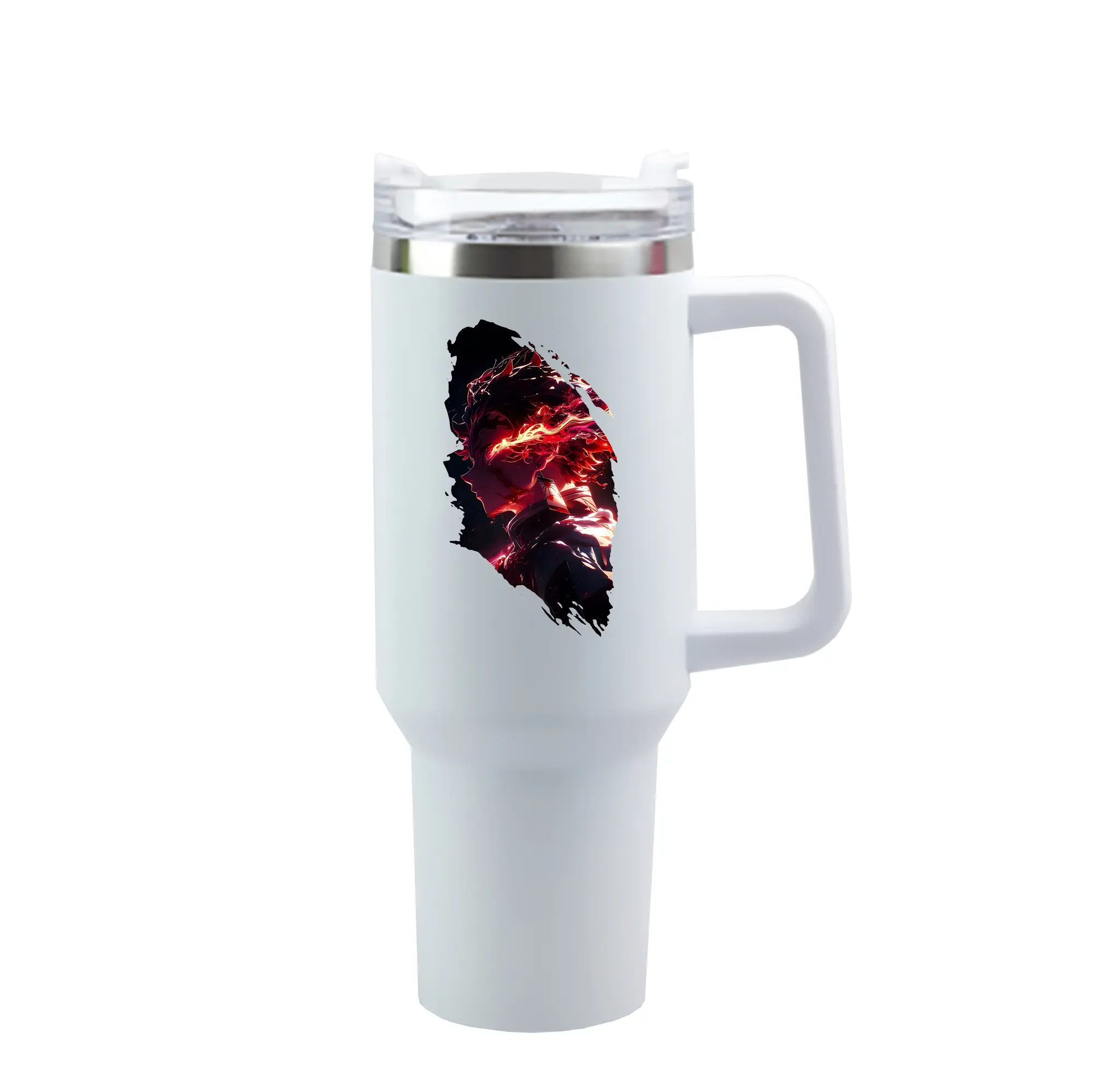 鬼滅の刃 グッズ,竈門 炭治郎 - 1200mL 車用タンブラー ・ クリスタルステッカー ・ 304ステンレス 内側 ・ 201ステンレス 外側 ・ 保温 保冷 ・ ハンドル＆ストロー付き ・ 通勤 ドライブ アウトドア用