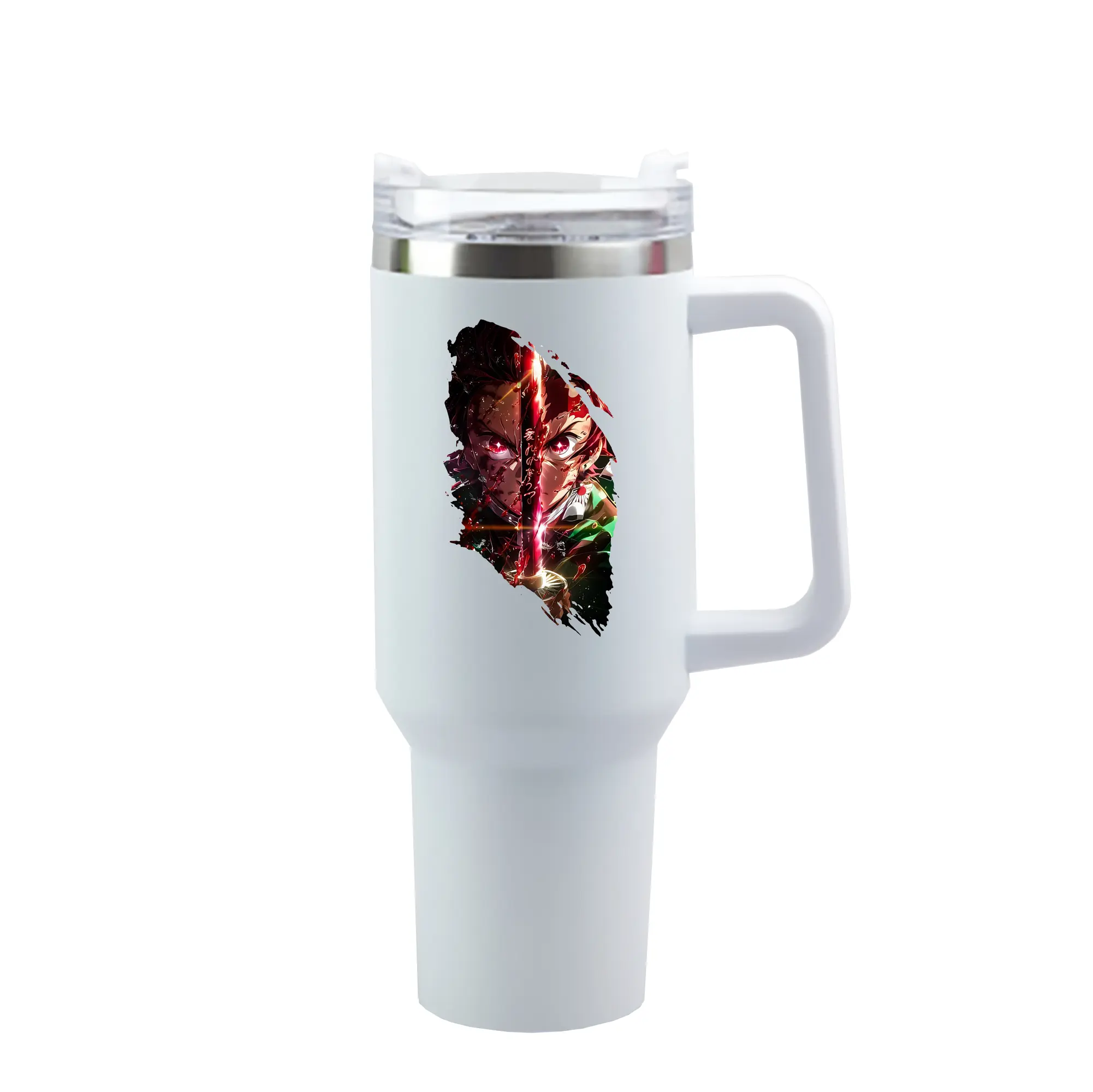 鬼滅の刃 グッズ,竈門 炭治郎 - 1200mL 車用タンブラー ・ クリスタルステッカー ・ 304ステンレス 内側 ・ 201ステンレス 外側 ・ 保温 保冷 ・ ハンドル＆ストロー付き ・ 通勤 ドライブ アウトドア用