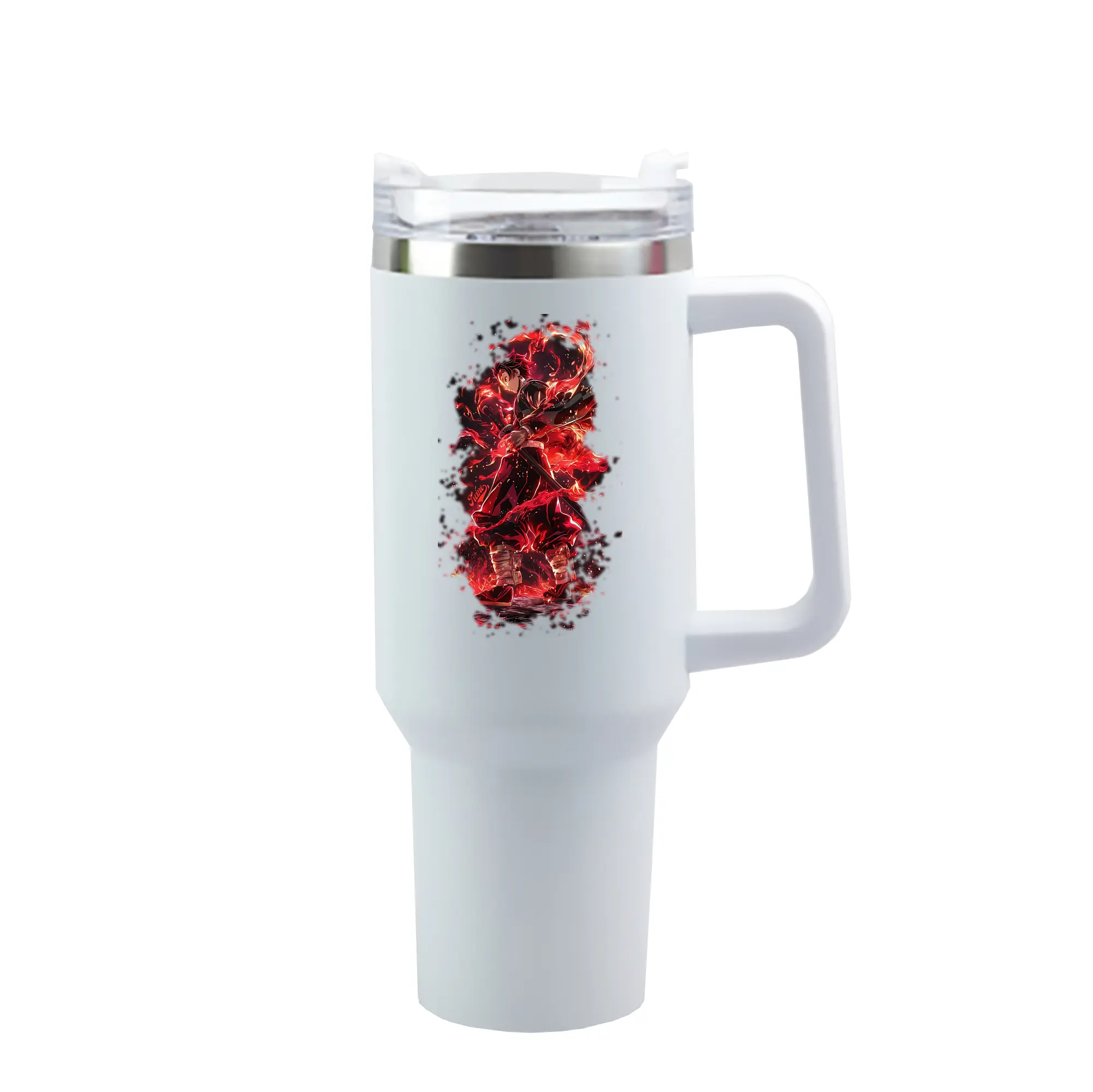 鬼滅の刃 グッズ,竈門 炭治郎 - 1200mL 車用タンブラー ・ クリスタルステッカー ・ 304ステンレス 内側 ・ 201ステンレス 外側 ・ 保温 保冷 ・ ハンドル＆ストロー付き ・ 通勤 ドライブ アウトドア用