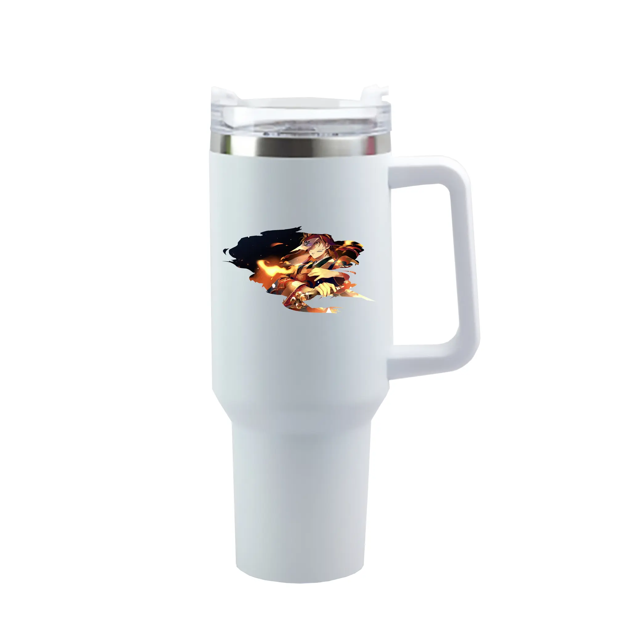 鬼滅の刃 グッズ,竈門 炭治郎 - 1200mL 車用タンブラー ・ クリスタルステッカー ・ 304ステンレス 内側 ・ 201ステンレス 外側 ・ 保温 保冷 ・ ハンドル＆ストロー付き ・ 通勤 ドライブ アウトドア用