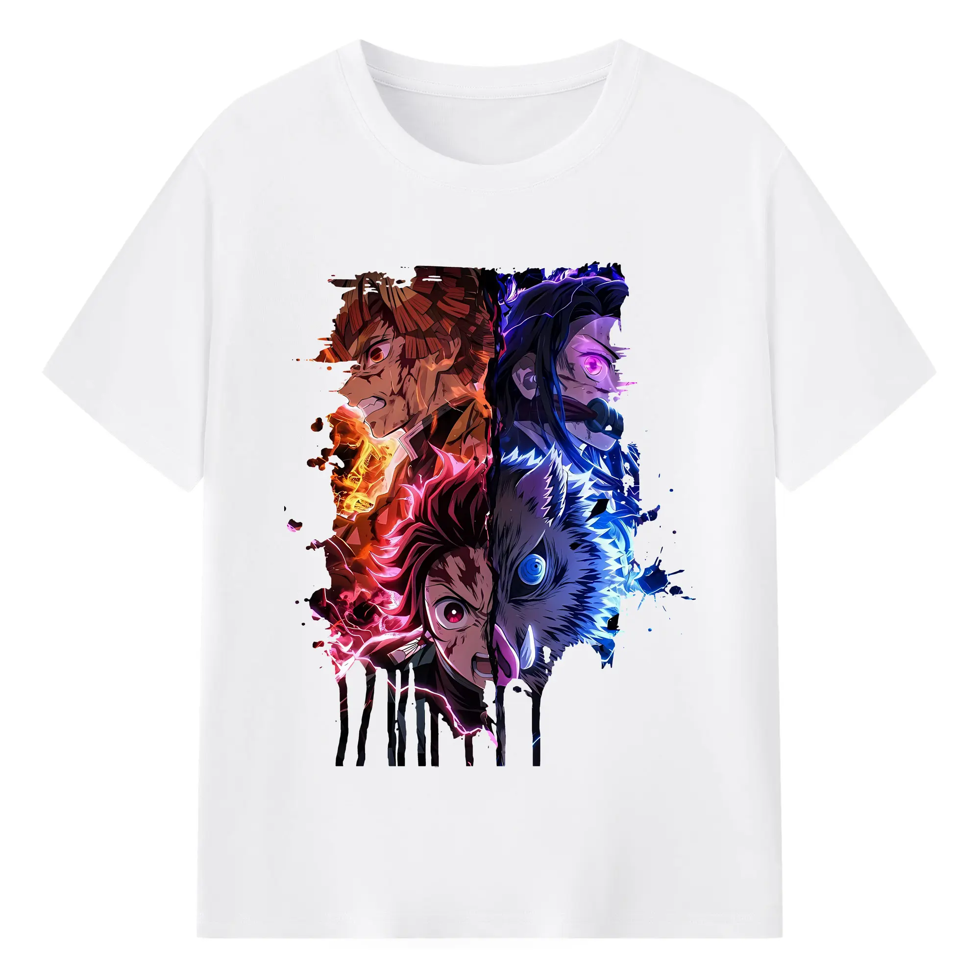 鬼滅の刃 グッズ,竈門 炭治郎 - 綿100％ 半袖Tシャツ ・ フロントプリント ・ 快適 通気性 ・ 日常使い 散歩 スポーツ用