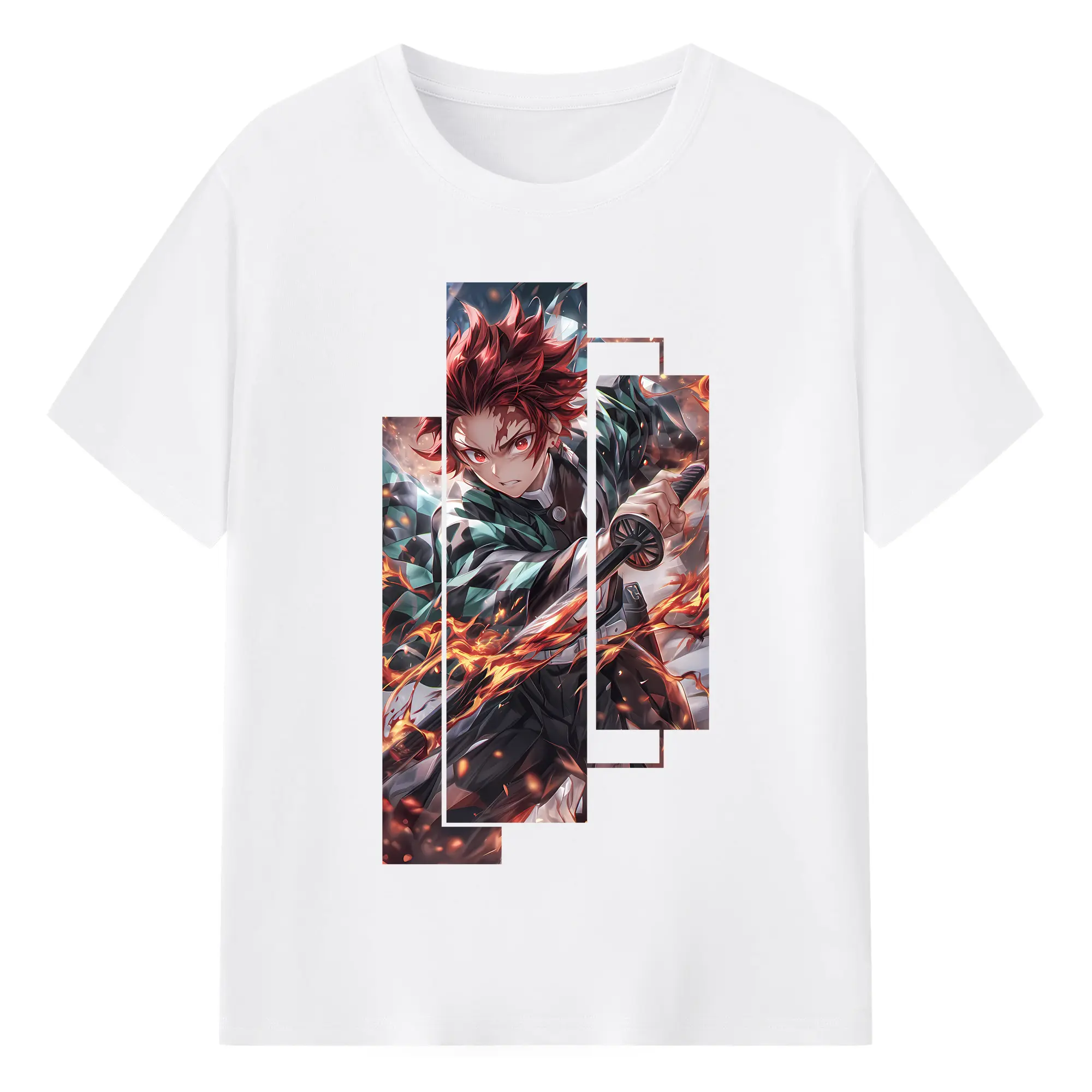 鬼滅の刃 グッズ,竈門 炭治郎 - 綿100％ 半袖Tシャツ ・ フロントプリント ・ 快適 通気性 ・ 日常使い 散歩 スポーツ用