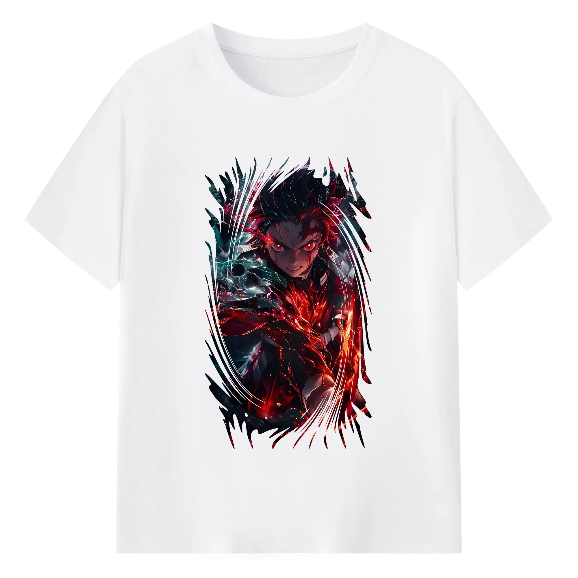 鬼滅の刃 グッズ,竈門 炭治郎 - 綿100％ 半袖Tシャツ ・ フロントプリント ・ 快適 通気性 ・ 日常使い 散歩 スポーツ用