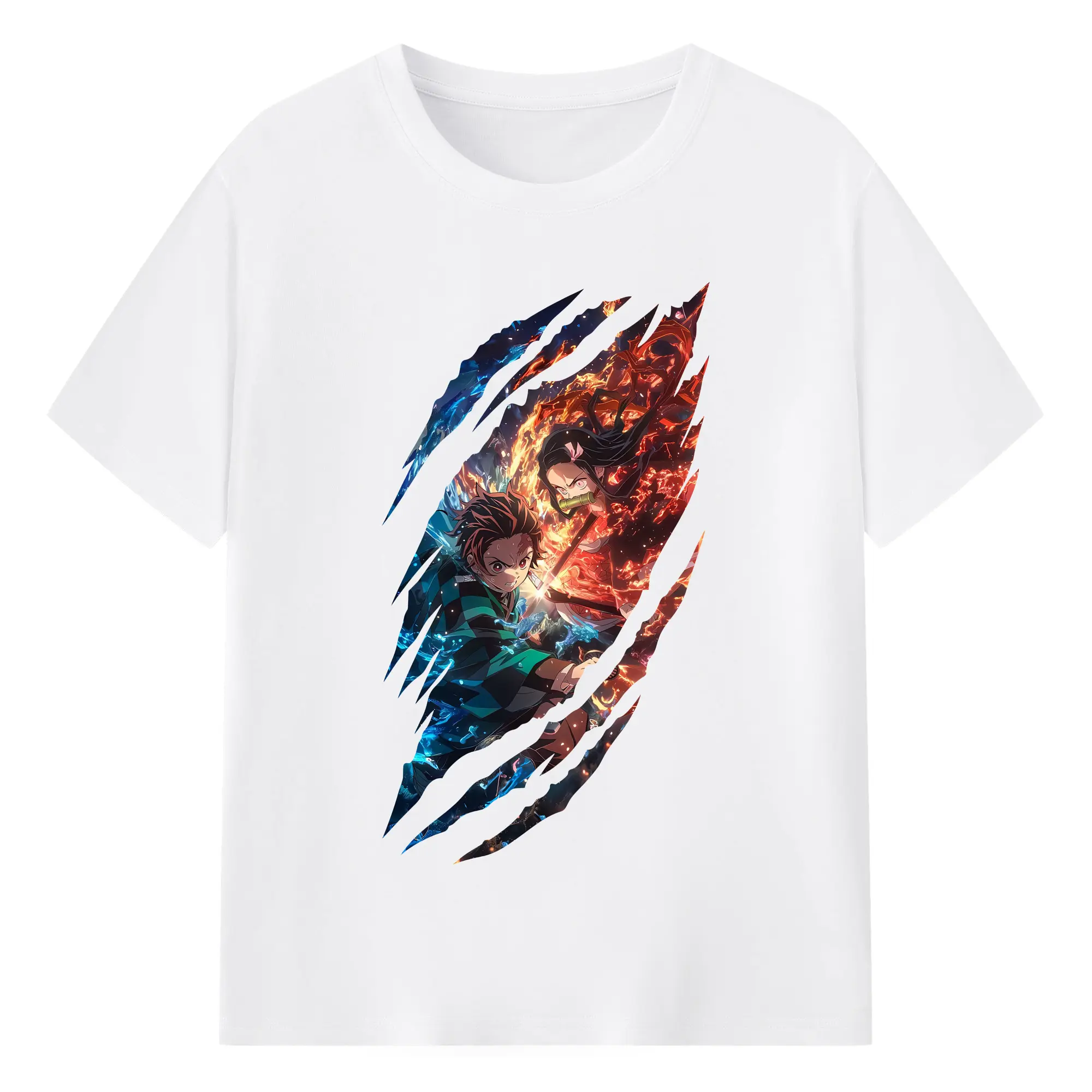 鬼滅の刃 グッズ,竈門 炭治郎 - 綿100％ 半袖Tシャツ ・ フロントプリント ・ 快適 通気性 ・ 日常使い 散歩 スポーツ用