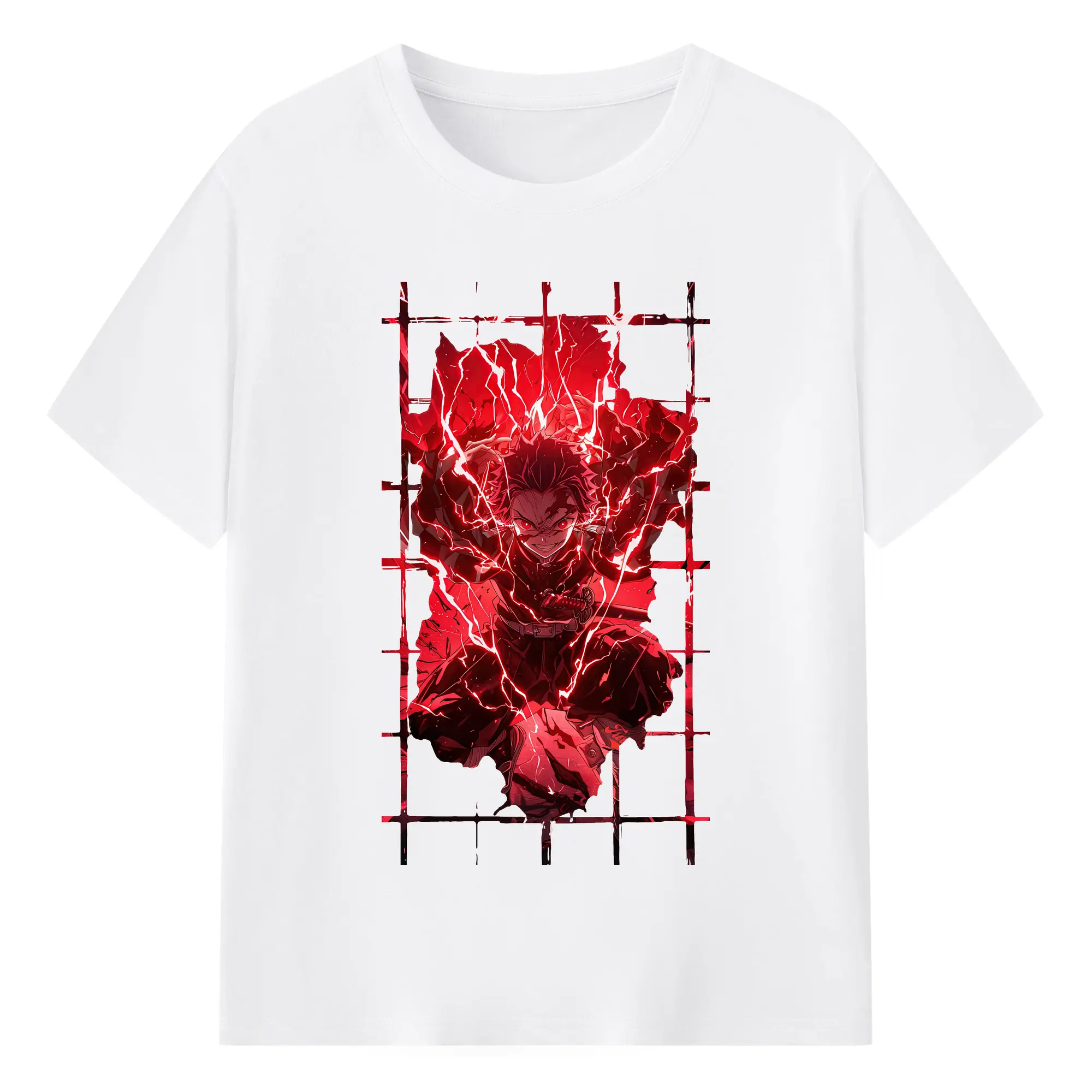 鬼滅の刃 グッズ,竈門 炭治郎 - 綿100％ 半袖Tシャツ ・ フロントプリント ・ 快適 通気性 ・ 日常使い 散歩 スポーツ用