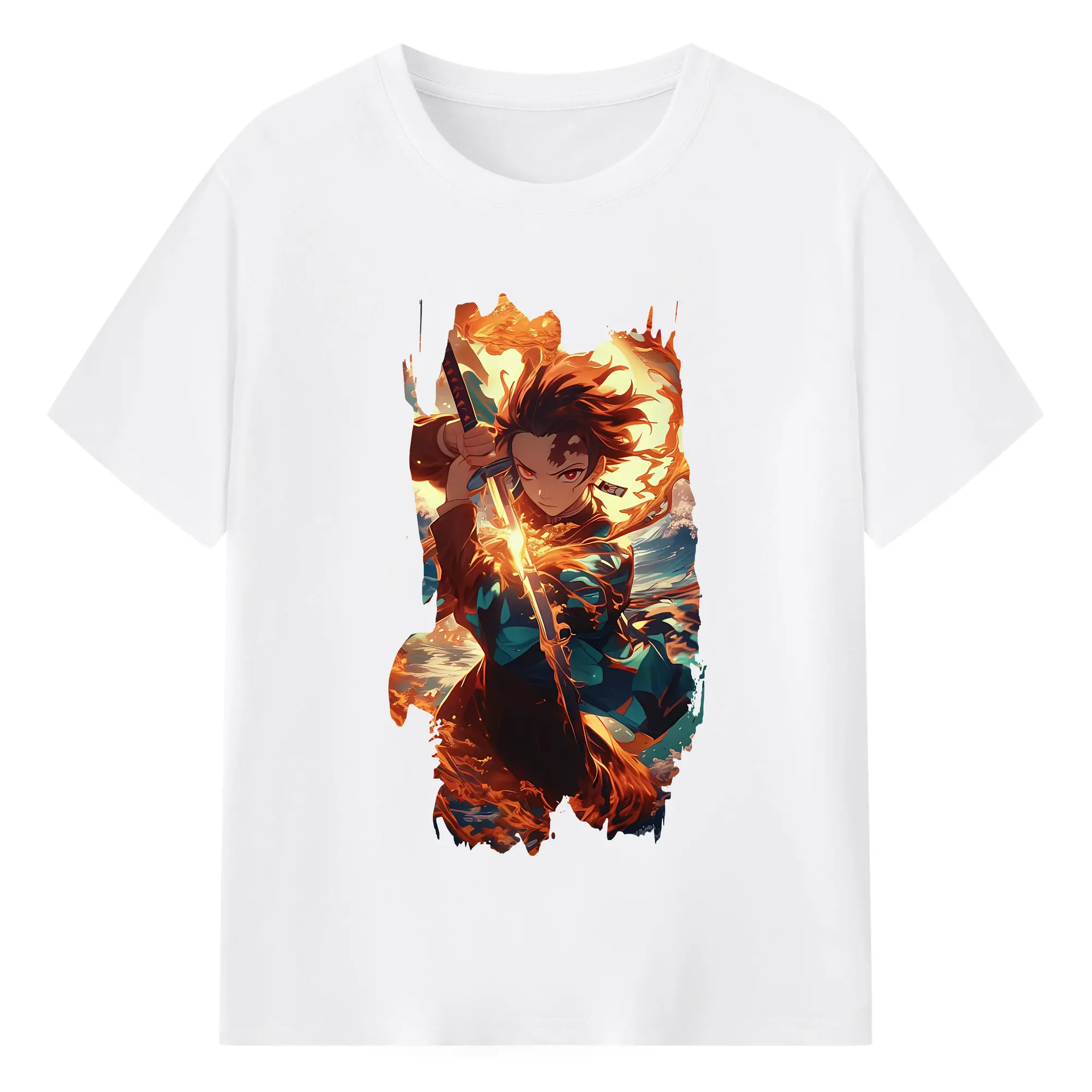 鬼滅の刃 グッズ,竈門 炭治郎 - 綿100％ 半袖Tシャツ ・ フロントプリント ・ 快適 通気性 ・ 日常使い 散歩 スポーツ用