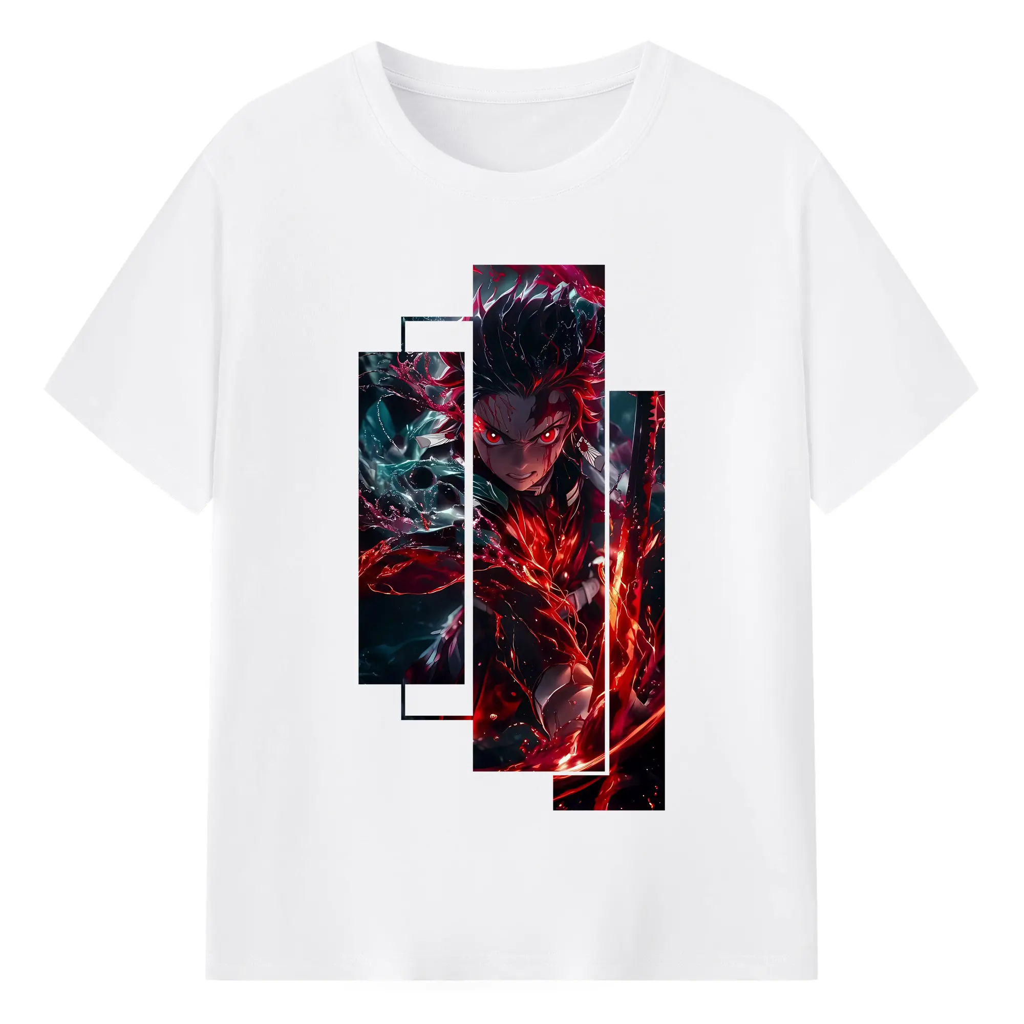 鬼滅の刃 グッズ,竈門 炭治郎 - 綿100％ 半袖Tシャツ ・ フロントプリント ・ 快適 通気性 ・ 日常使い 散歩 スポーツ用