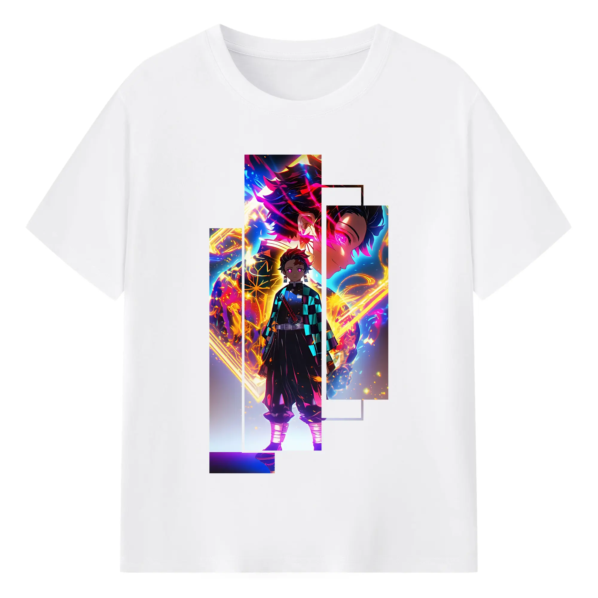 鬼滅の刃 グッズ,竈門 炭治郎 - 綿100％ 半袖Tシャツ ・ フロントプリント ・ 快適 通気性 ・ 日常使い 散歩 スポーツ用