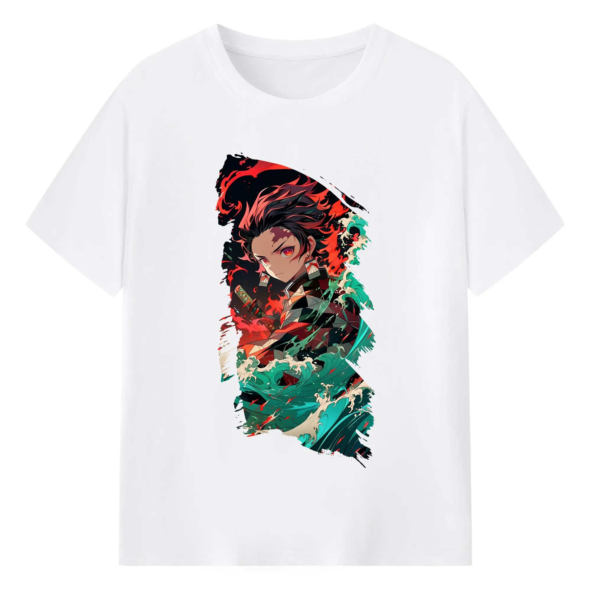 鬼滅の刃 グッズ,竈門 炭治郎 - 綿100％ 半袖Tシャツ ・ フロントプリント ・ 快適 通気性 ・ 日常使い 散歩 スポーツ用