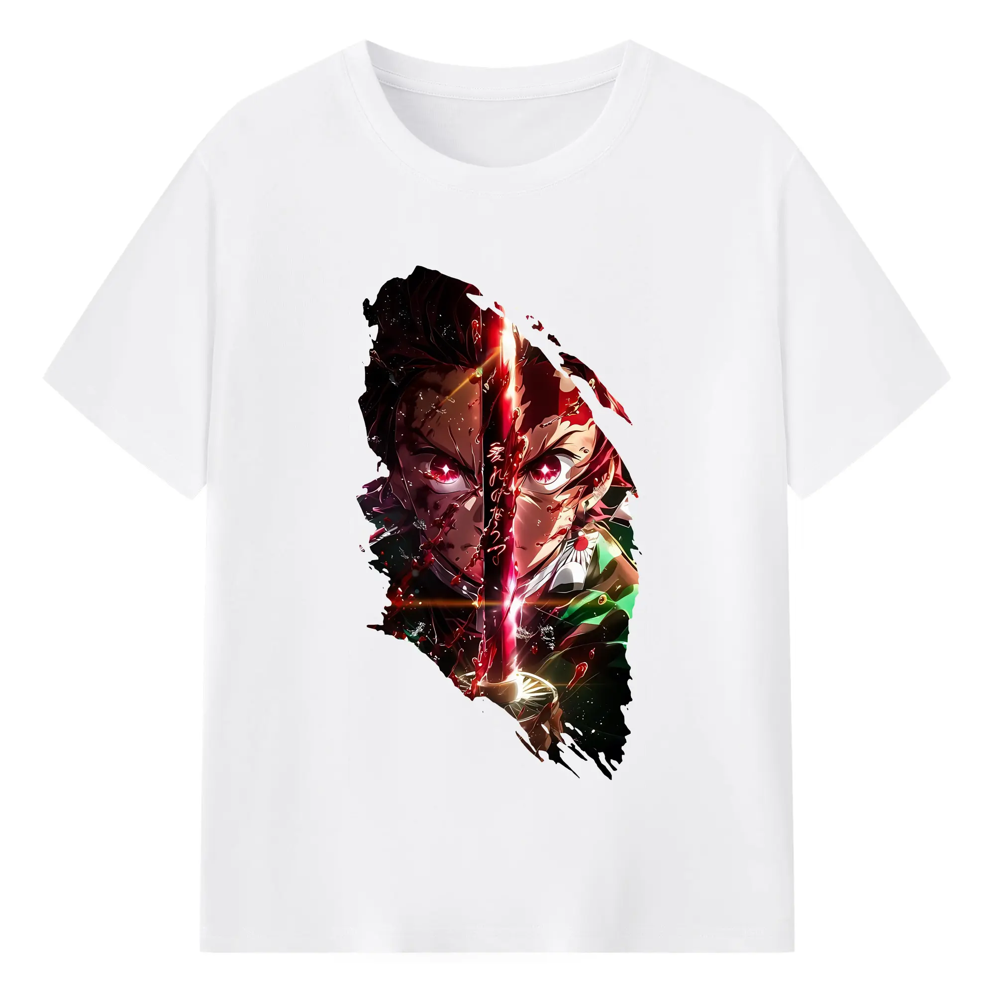 鬼滅の刃 グッズ,竈門 炭治郎 - 綿100％ 半袖Tシャツ ・ フロントプリント ・ 快適 通気性 ・ 日常使い 散歩 スポーツ用