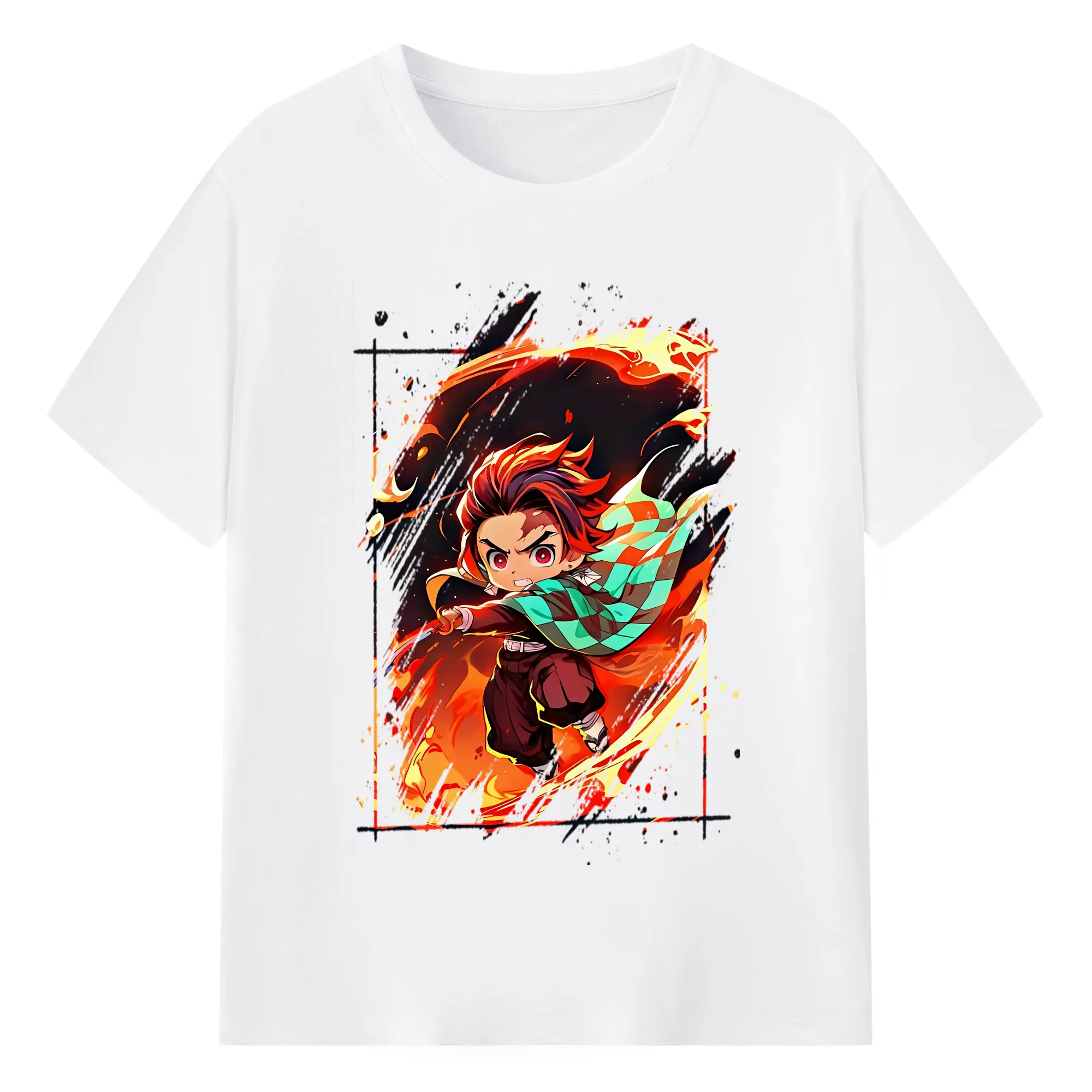 鬼滅の刃 グッズ,竈門 炭治郎 - 綿100％ 半袖Tシャツ ・ フロントプリント ・ 快適 通気性 ・ 日常使い 散歩 スポーツ用