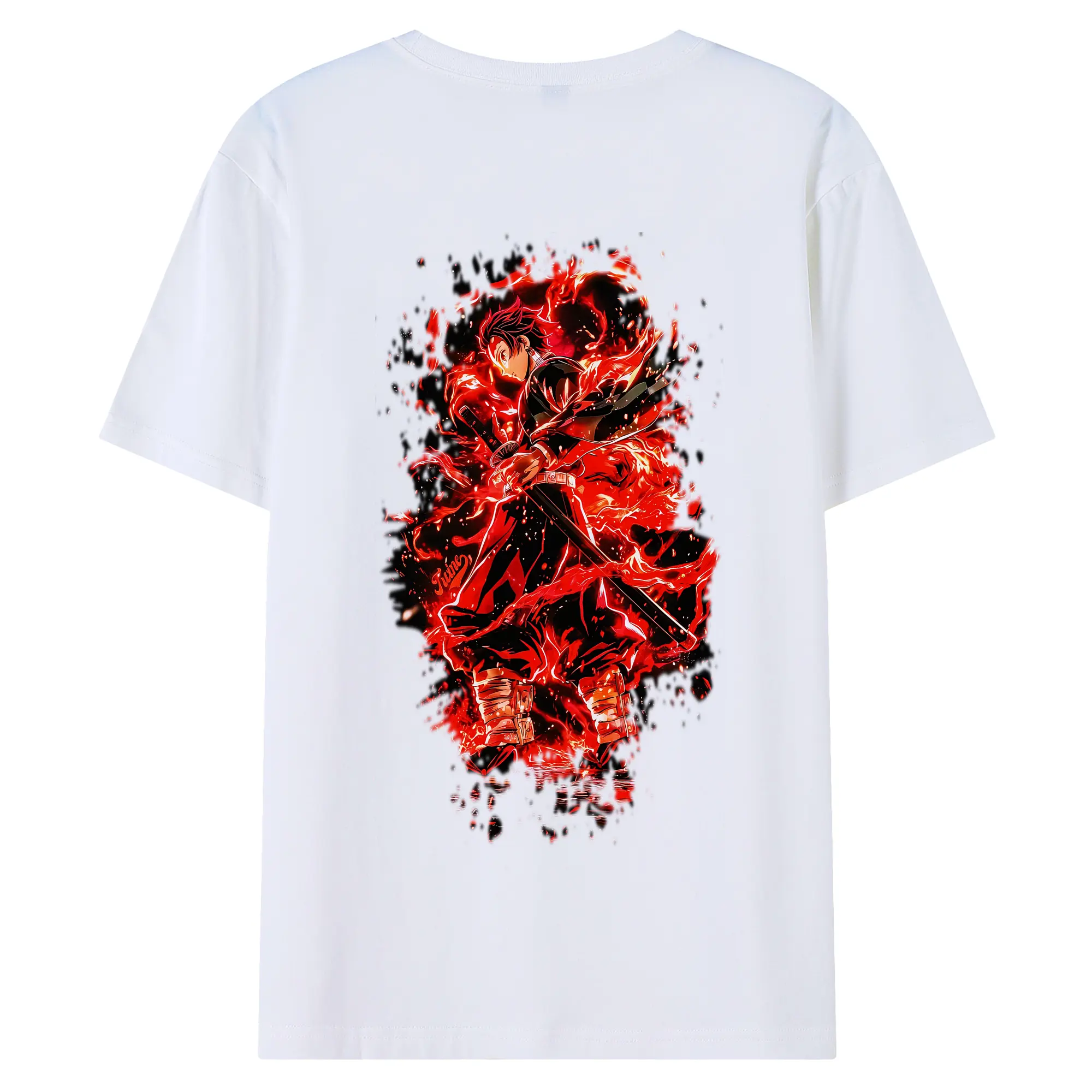 鬼滅の刃 グッズ,竈門 炭治郎 - 綿100％ 半袖Tシャツ ・ バックプリント ・ 快適 通気性 ・ 日常使い 散歩 スポーツ用