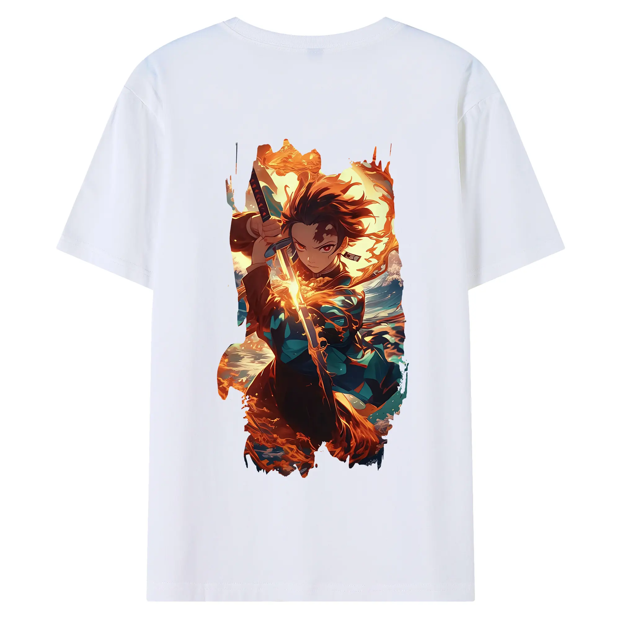 鬼滅の刃 グッズ,竈門 炭治郎 - 綿100％ 半袖Tシャツ ・ バックプリント ・ 快適 通気性 ・ 日常使い 散歩 スポーツ用