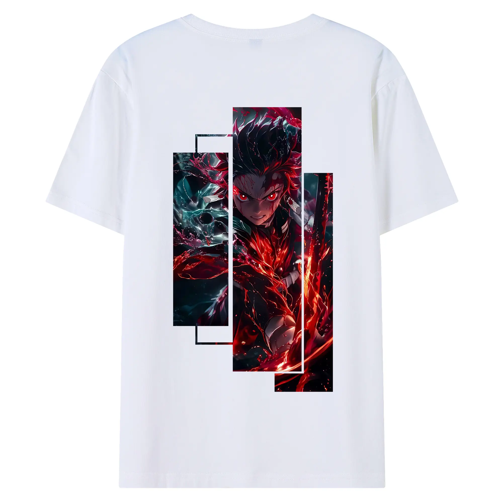 鬼滅の刃 グッズ,竈門 炭治郎 - 綿100％ 半袖Tシャツ ・ バックプリント ・ 快適 通気性 ・ 日常使い 散歩 スポーツ用