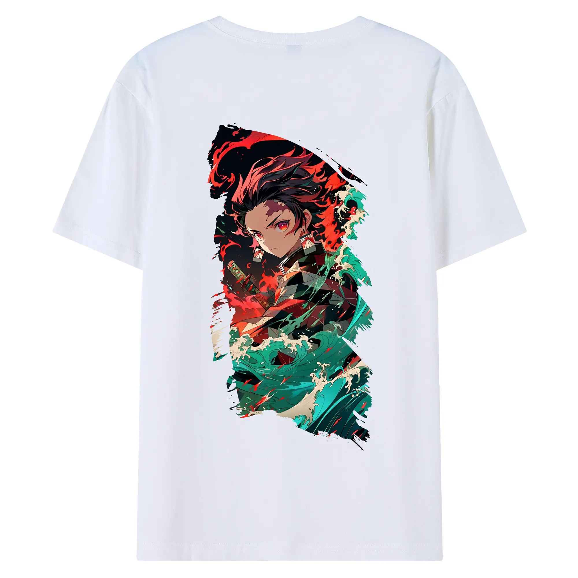 鬼滅の刃 グッズ,竈門 炭治郎 - 綿100％ 半袖Tシャツ ・ バックプリント ・ 快適 通気性 ・ 日常使い 散歩 スポーツ用