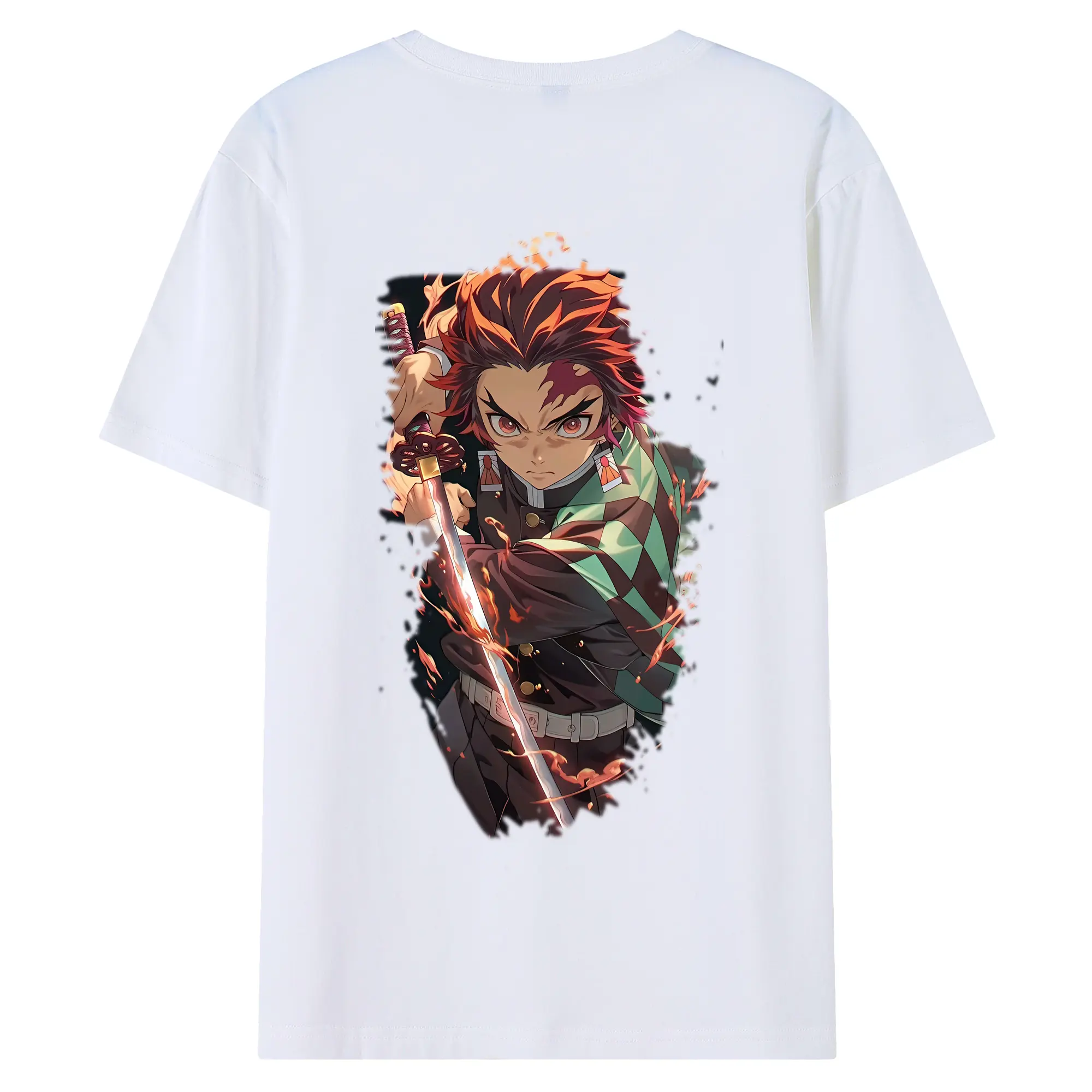 鬼滅の刃 グッズ,竈門 炭治郎 - 綿100％ 半袖Tシャツ ・ バックプリント ・ 快適 通気性 ・ 日常使い 散歩 スポーツ用