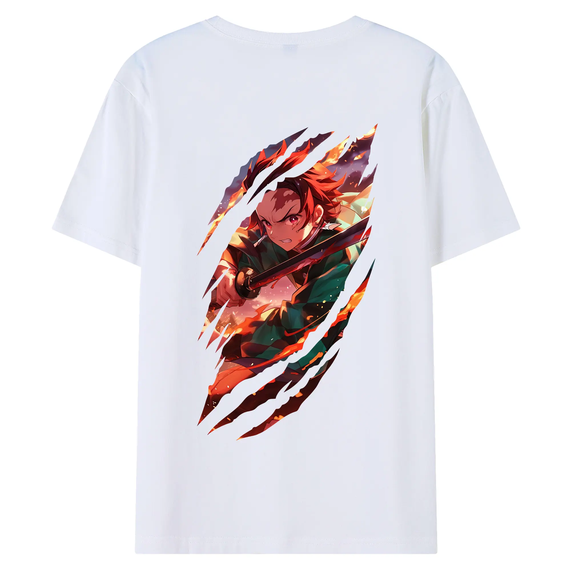 鬼滅の刃 グッズ,竈門 炭治郎 - 綿100％ 半袖Tシャツ ・ バックプリント ・ 快適 通気性 ・ 日常使い 散歩 スポーツ用