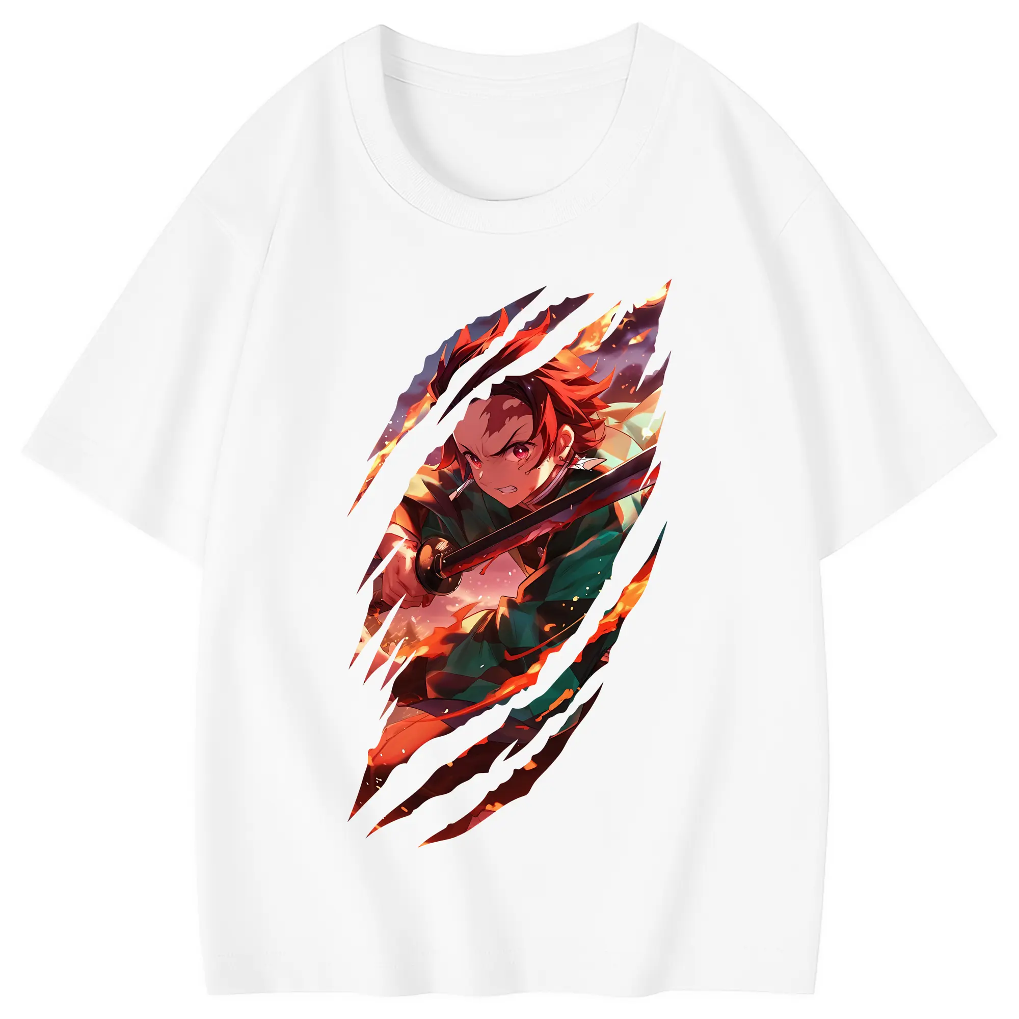 鬼滅の刃 グッズ,竈門 炭治郎 - 綿100％ キッズTシャツ ・ フロントプリント ・ 快適 通気性 ・ スポーツ カジュアル 散歩用