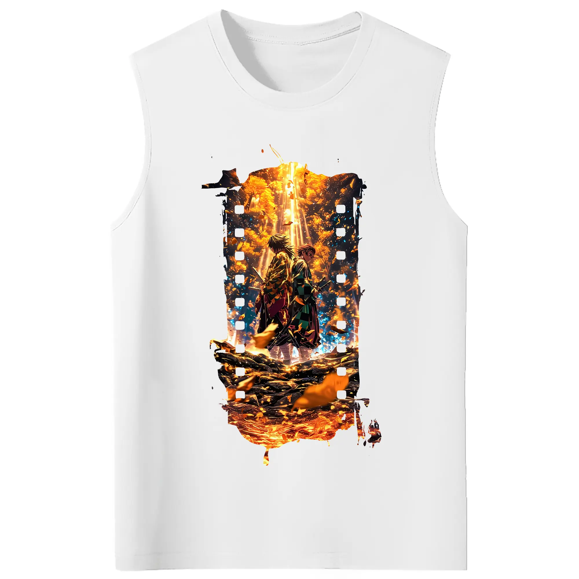 鬼滅の刃 グッズ,竈門 炭治郎 - コットン100％ タンクトップ ・ フロントプリント ・ タイトフィット ・ 快適 通気性 ・ スポーツ カジュアル 散歩用