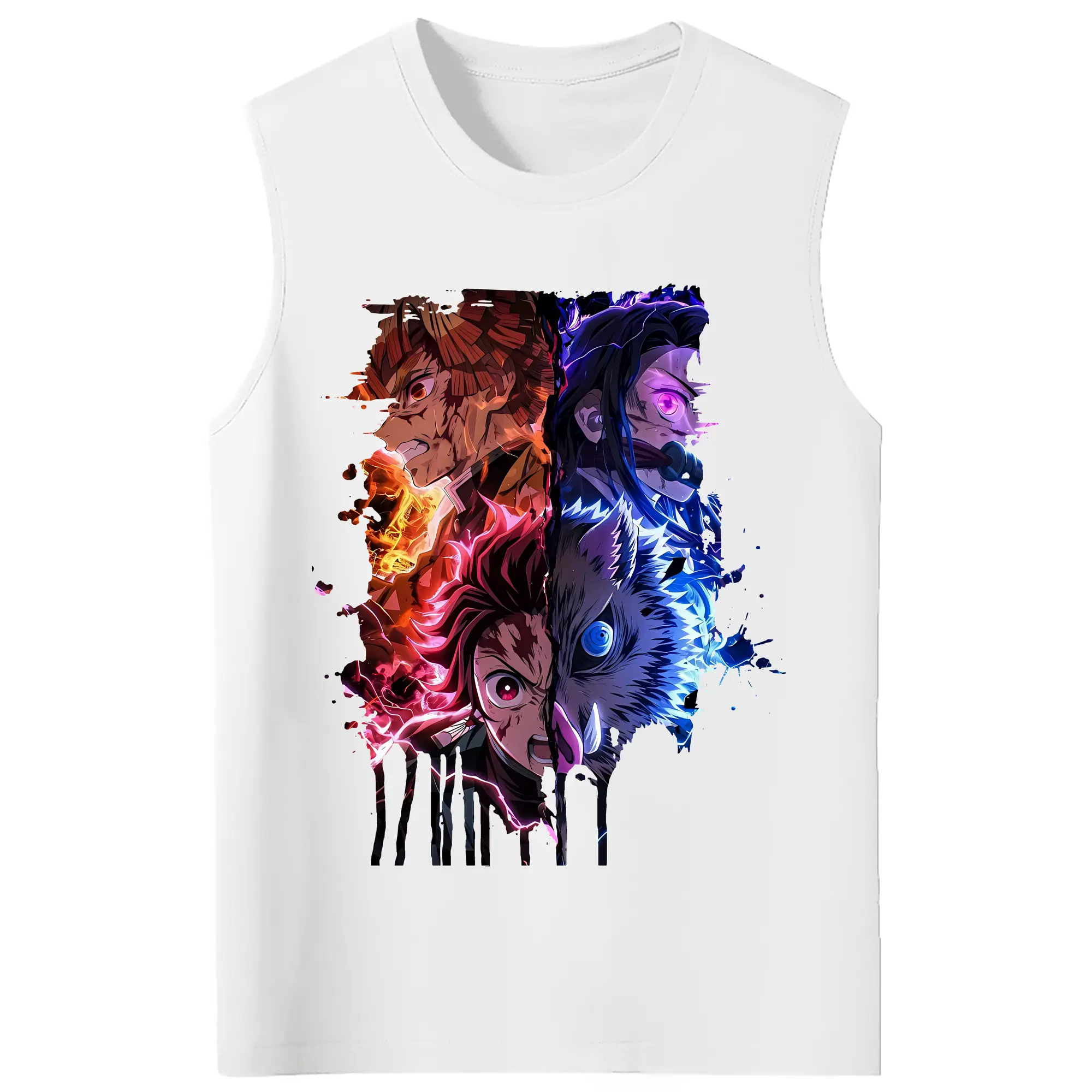 鬼滅の刃 グッズ,竈門 炭治郎 - コットン100％ タンクトップ ・ フロントプリント ・ タイトフィット ・ 快適 通気性 ・ スポーツ カジュアル 散歩用