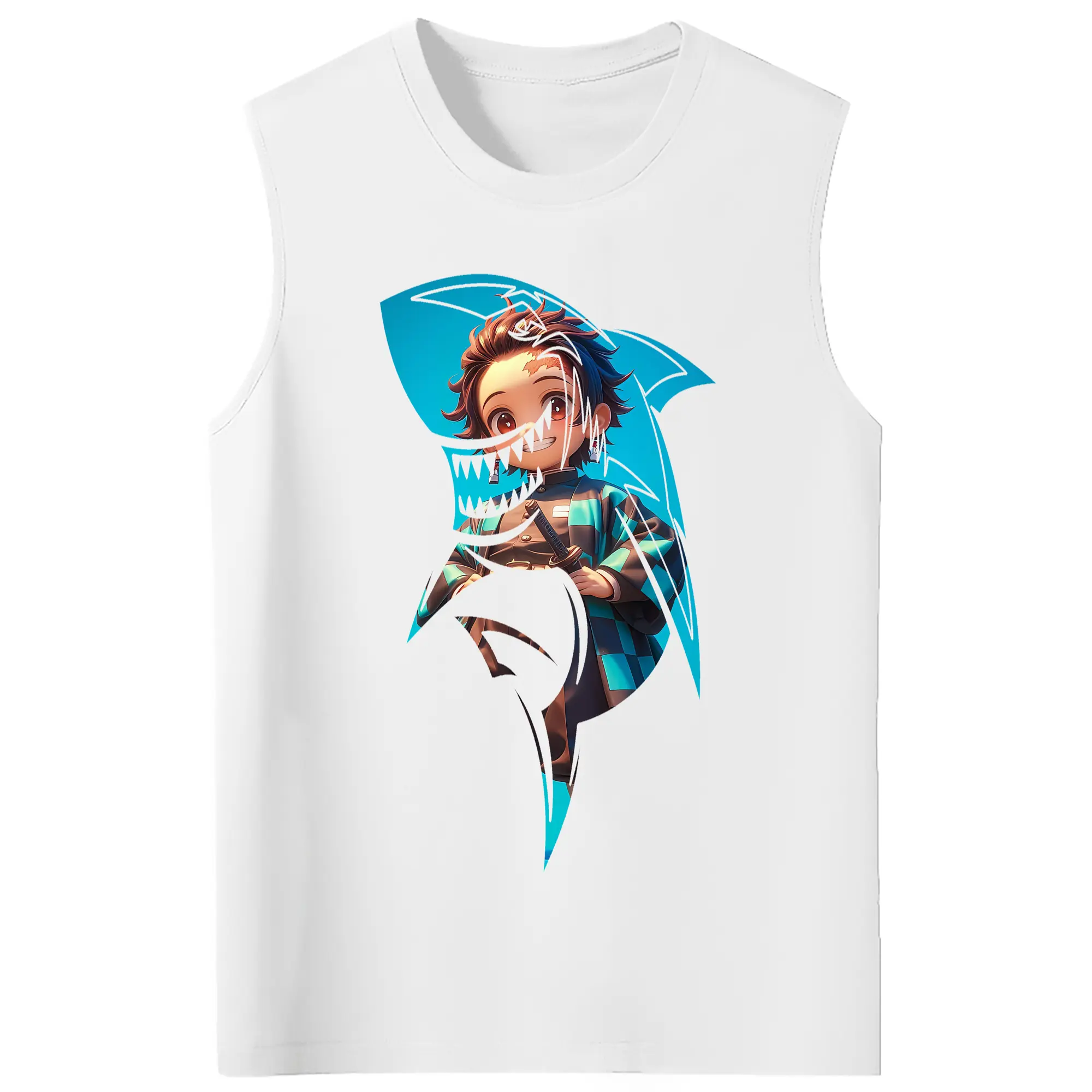 鬼滅の刃 グッズ,竈門 炭治郎 - コットン100％ タンクトップ ・ フロントプリント ・ タイトフィット ・ 快適 通気性 ・ スポーツ カジュアル 散歩用