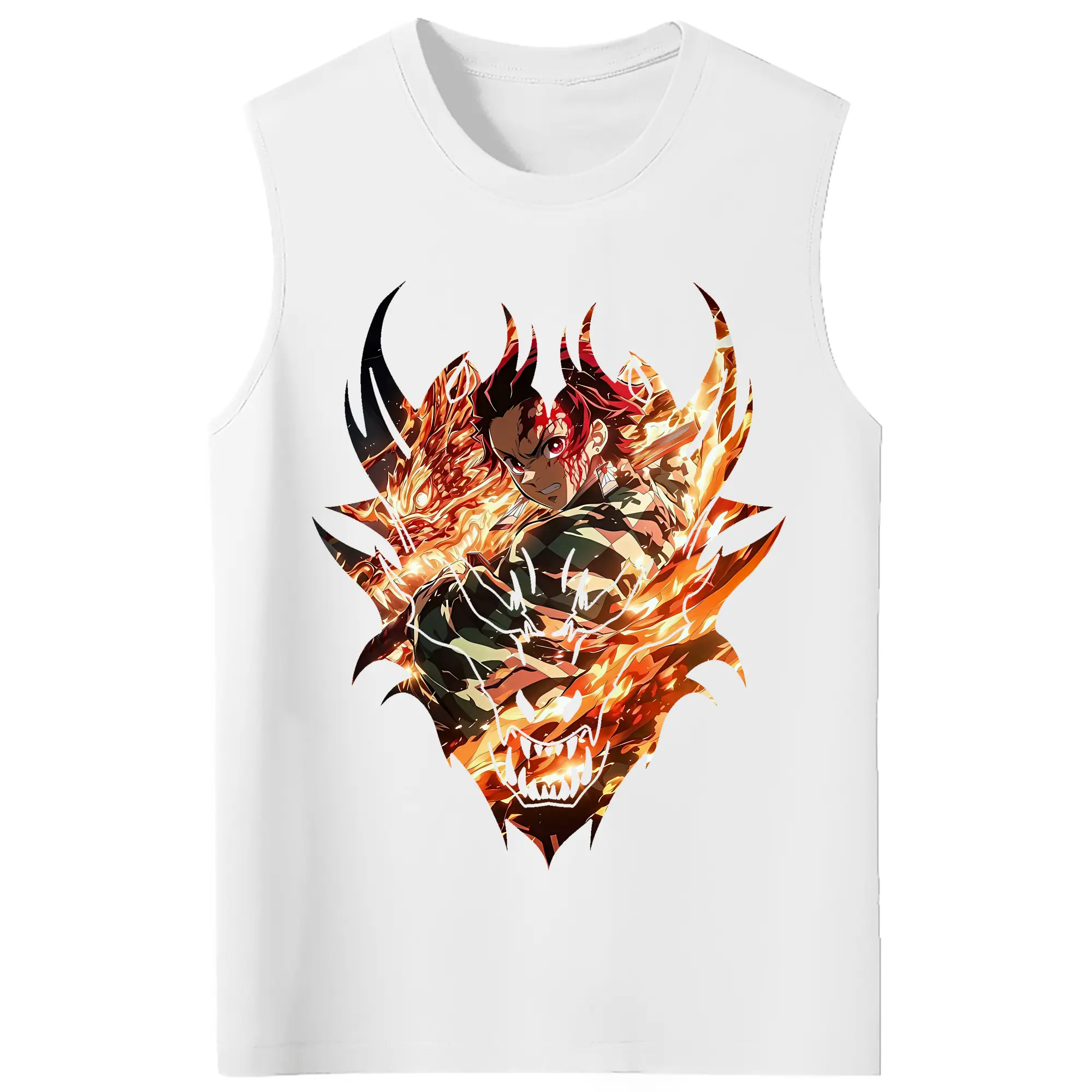 鬼滅の刃 グッズ,竈門 炭治郎 - コットン100％ タンクトップ ・ フロントプリント ・ タイトフィット ・ 快適 通気性 ・ スポーツ カジュアル 散歩用