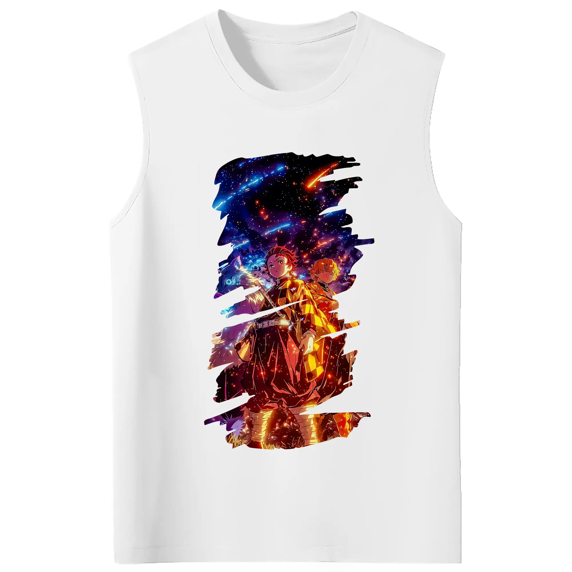 鬼滅の刃 グッズ,竈門 炭治郎 - コットン100％ タンクトップ ・ フロントプリント ・ タイトフィット ・ 快適 通気性 ・ スポーツ カジュアル 散歩用