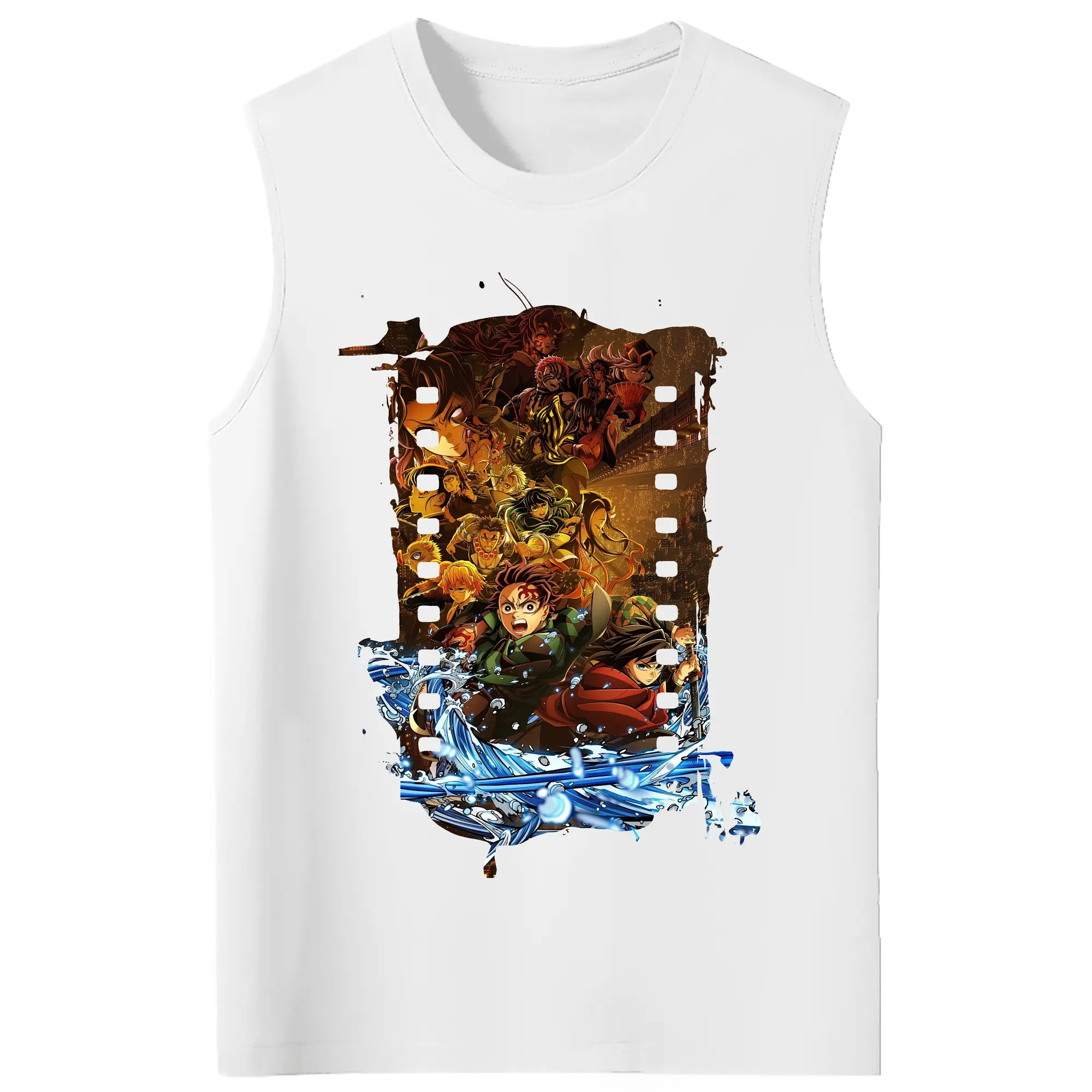 鬼滅の刃 グッズ,竈門 炭治郎 - コットン100％ タンクトップ ・ フロントプリント ・ タイトフィット ・ 快適 通気性 ・ スポーツ カジュアル 散歩用