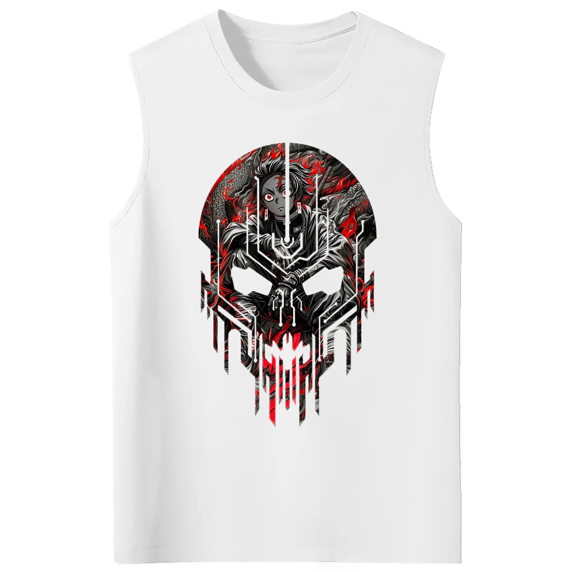 鬼滅の刃 グッズ,竈門 炭治郎 - コットン100％ タンクトップ ・ フロントプリント ・ タイトフィット ・ 快適 通気性 ・ スポーツ カジュアル 散歩用