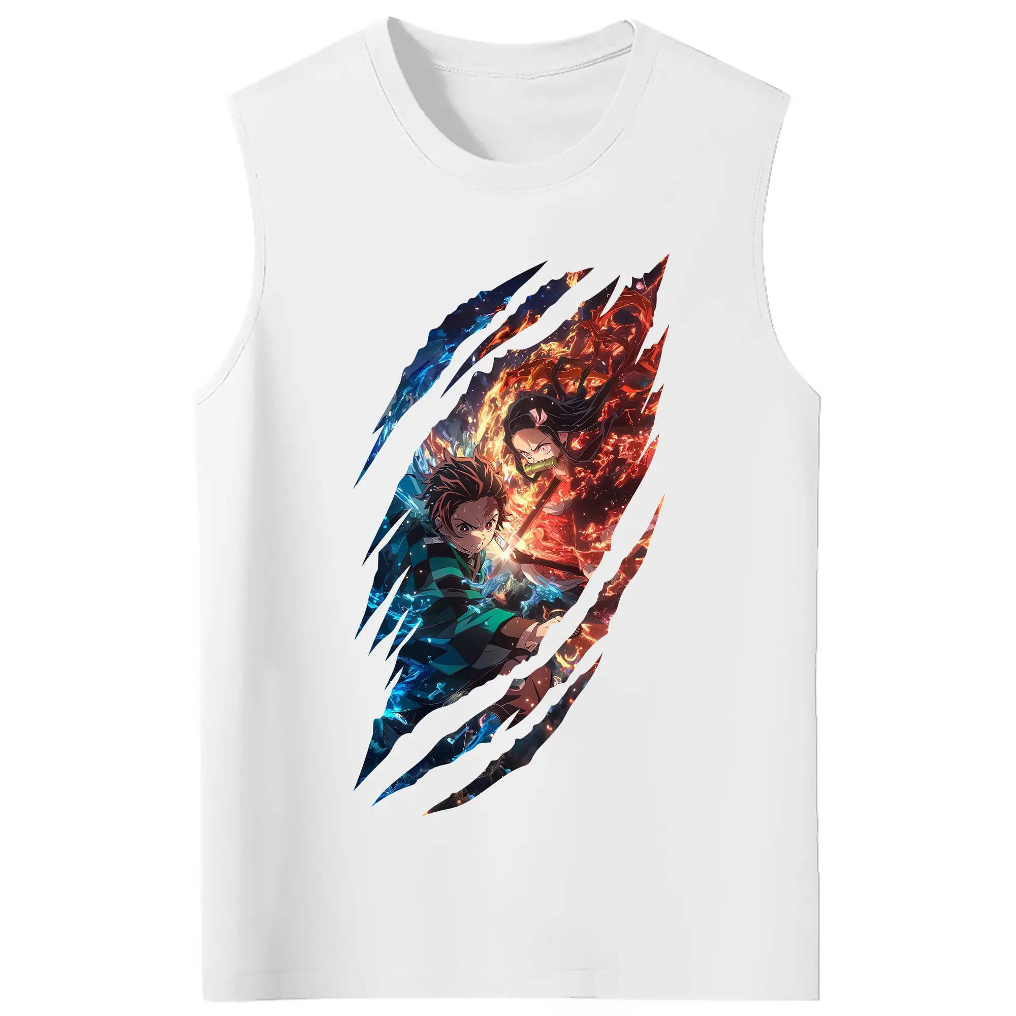 鬼滅の刃 グッズ,竈門 炭治郎 - コットン100％ タンクトップ ・ フロントプリント ・ タイトフィット ・ 快適 通気性 ・ スポーツ カジュアル 散歩用