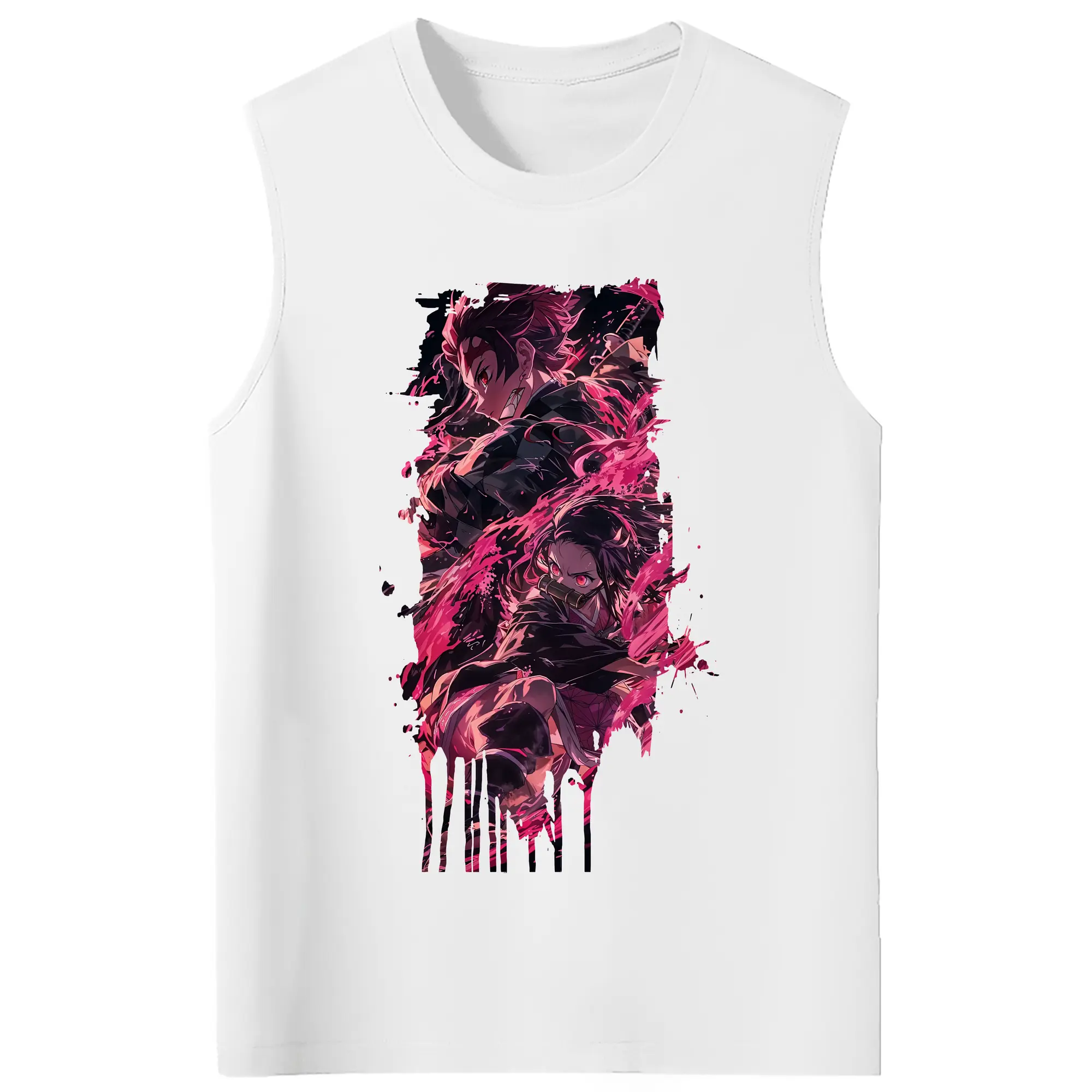 鬼滅の刃 グッズ,竈門 炭治郎 - コットン100％ タンクトップ ・ フロントプリント ・ タイトフィット ・ 快適 通気性 ・ スポーツ カジュアル 散歩用