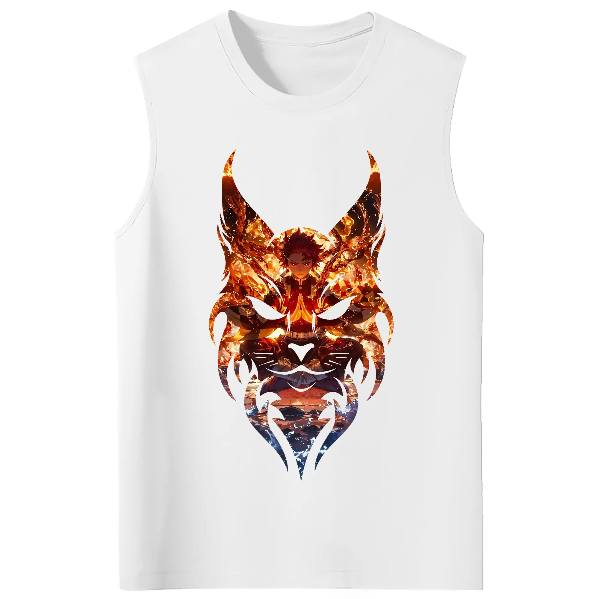 鬼滅の刃 グッズ,竈門 炭治郎 - コットン100％ タンクトップ ・ フロントプリント ・ タイトフィット ・ 快適 通気性 ・ スポーツ カジュアル 散歩用