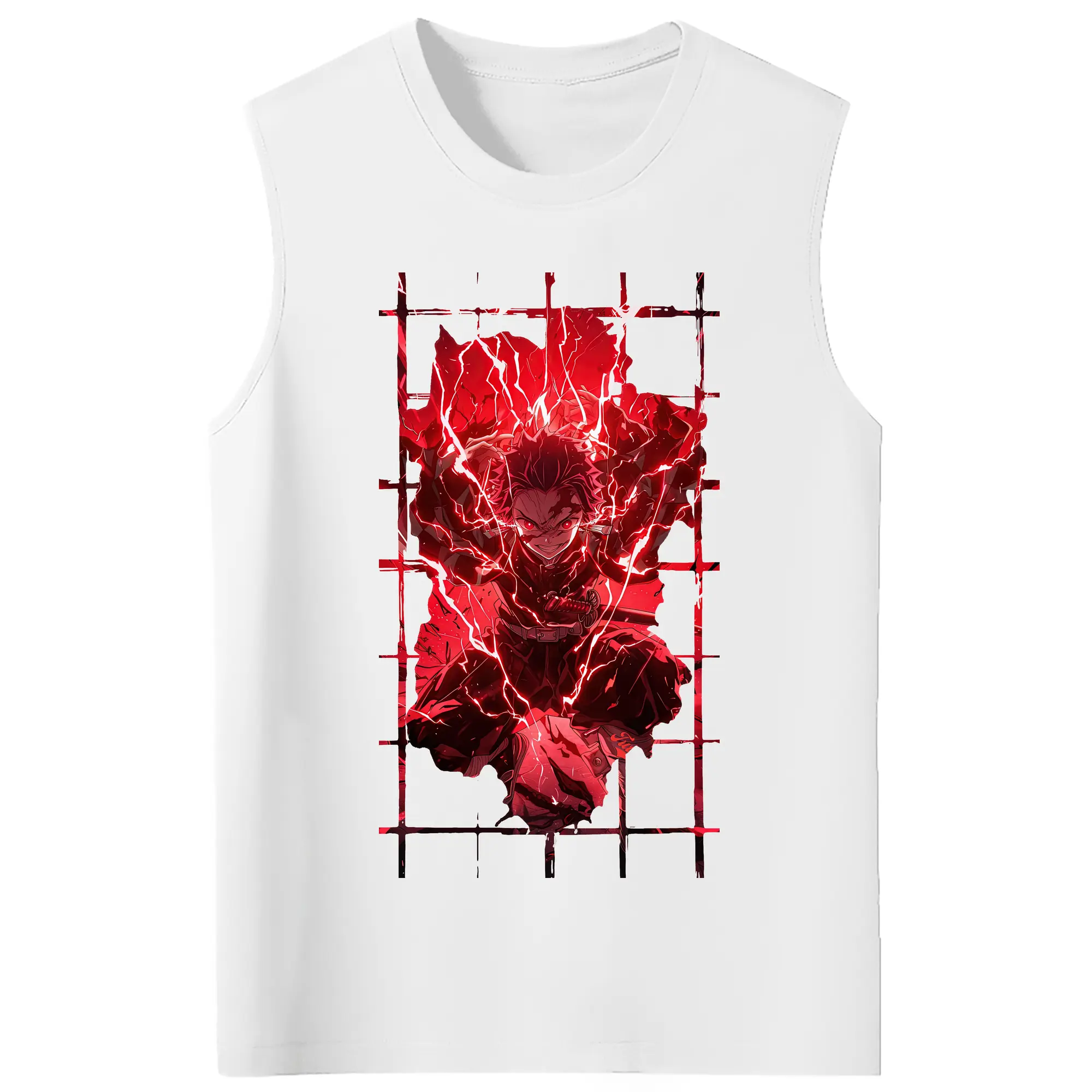 鬼滅の刃 グッズ,竈門 炭治郎 - コットン100％ タンクトップ ・ フロントプリント ・ タイトフィット ・ 快適 通気性 ・ スポーツ カジュアル 散歩用