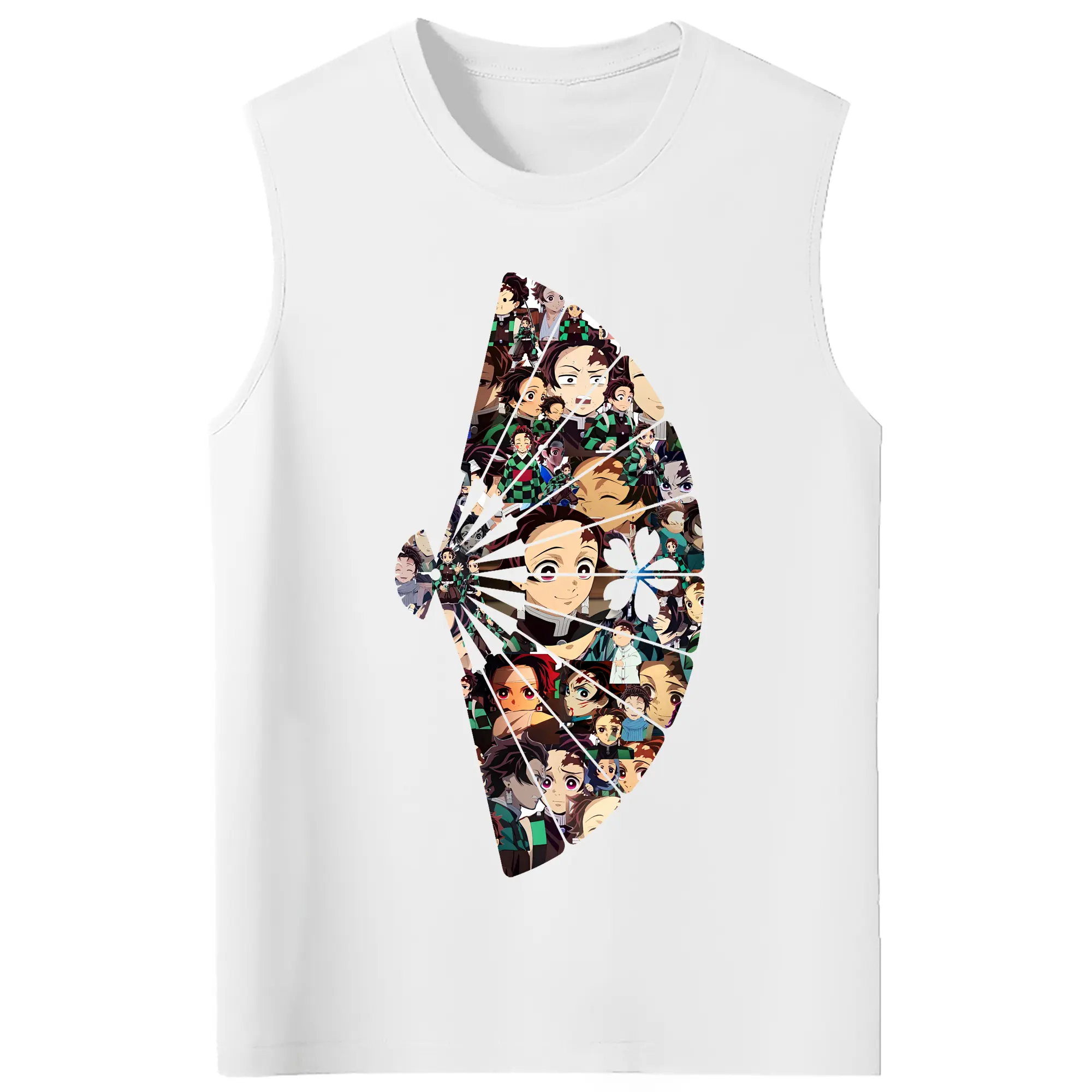 鬼滅の刃 グッズ,竈門 炭治郎 - コットン100％ タンクトップ ・ フロントプリント ・ タイトフィット ・ 快適 通気性 ・ スポーツ カジュアル 散歩用