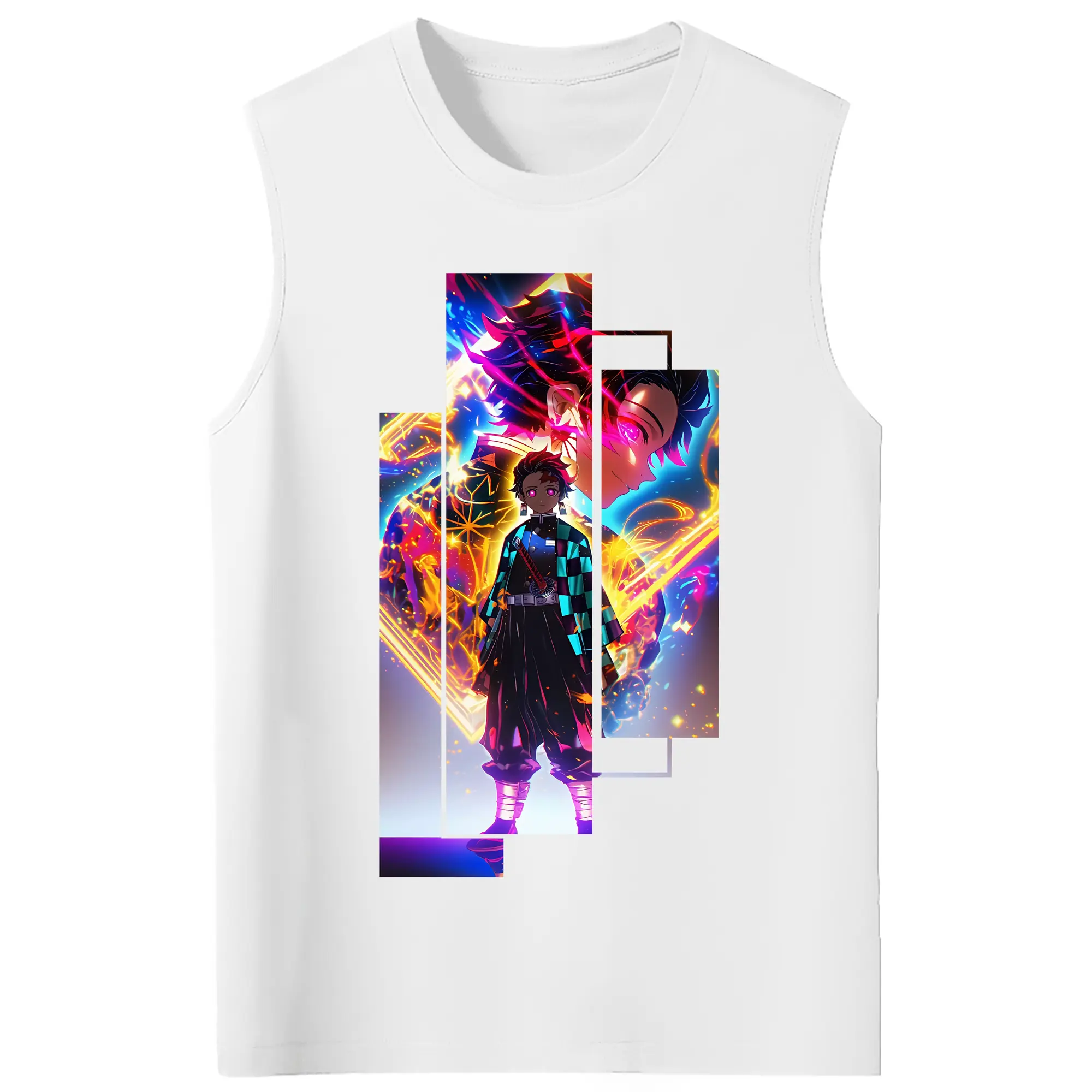 鬼滅の刃 グッズ,竈門 炭治郎 - コットン100％ タンクトップ ・ フロントプリント ・ タイトフィット ・ 快適 通気性 ・ スポーツ カジュアル 散歩用