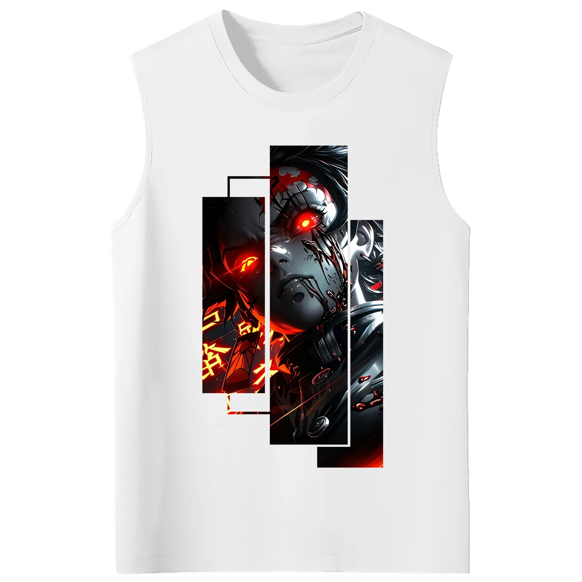 鬼滅の刃 グッズ,竈門 炭治郎 - コットン100％ タンクトップ ・ フロントプリント ・ タイトフィット ・ 快適 通気性 ・ スポーツ カジュアル 散歩用