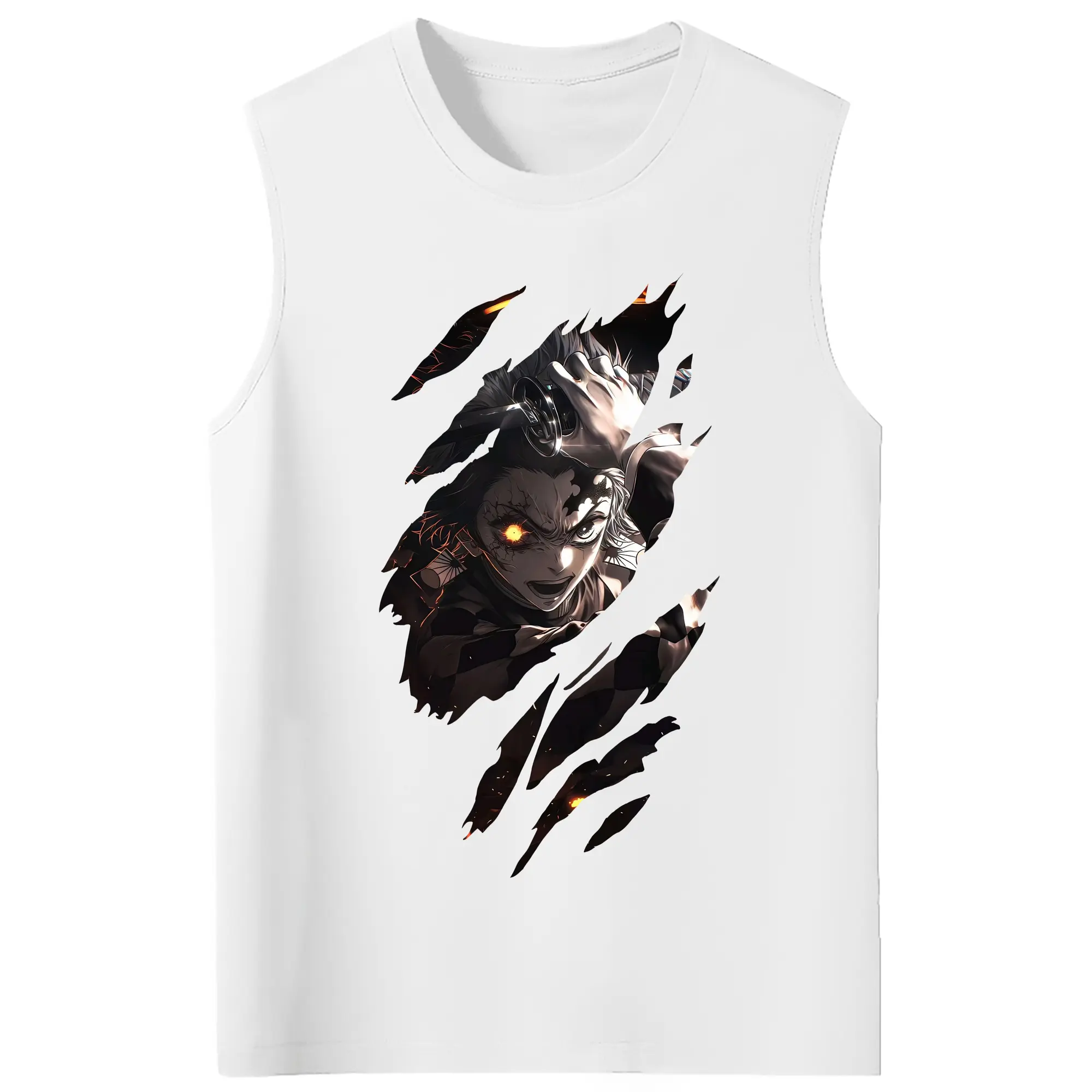 鬼滅の刃 グッズ,竈門 炭治郎 - コットン100％ タンクトップ ・ フロントプリント ・ タイトフィット ・ 快適 通気性 ・ スポーツ カジュアル 散歩用