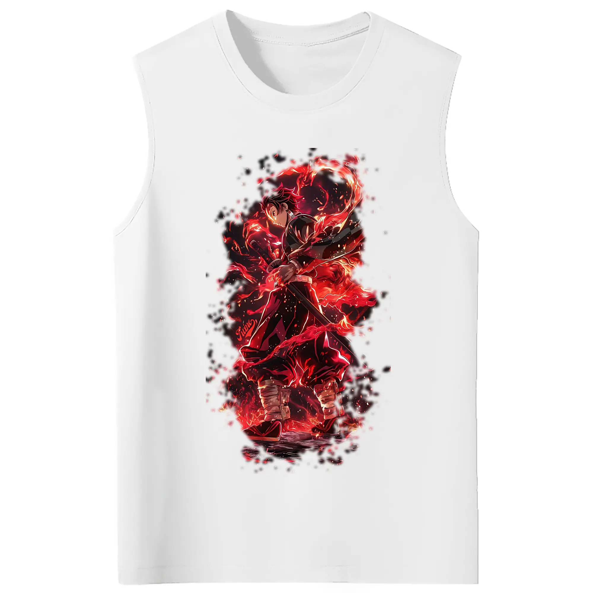 鬼滅の刃 グッズ,竈門 炭治郎 - コットン100％ タンクトップ ・ フロントプリント ・ タイトフィット ・ 快適 通気性 ・ スポーツ カジュアル 散歩用