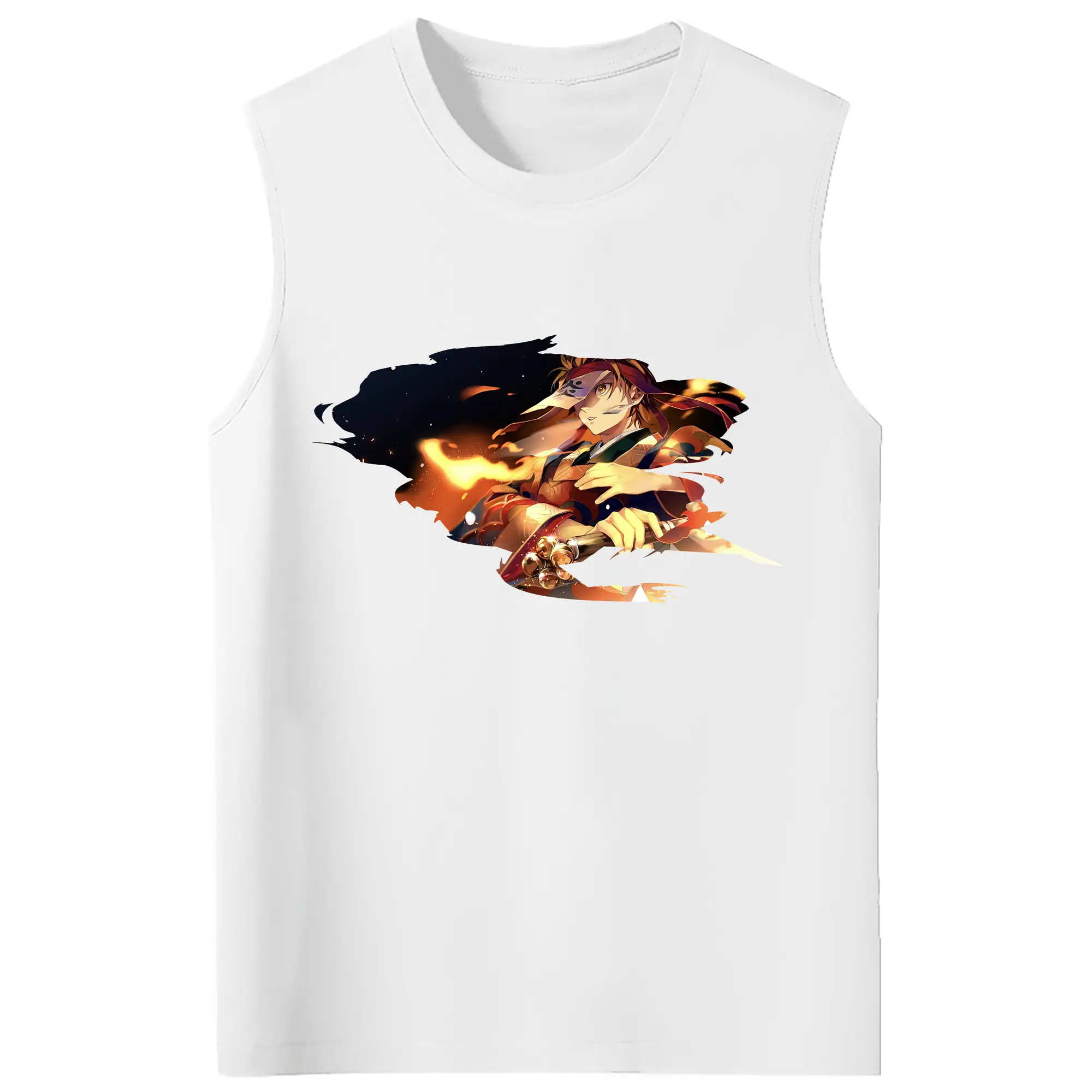 鬼滅の刃 グッズ,竈門 炭治郎 - コットン100％ タンクトップ ・ フロントプリント ・ タイトフィット ・ 快適 通気性 ・ スポーツ カジュアル 散歩用