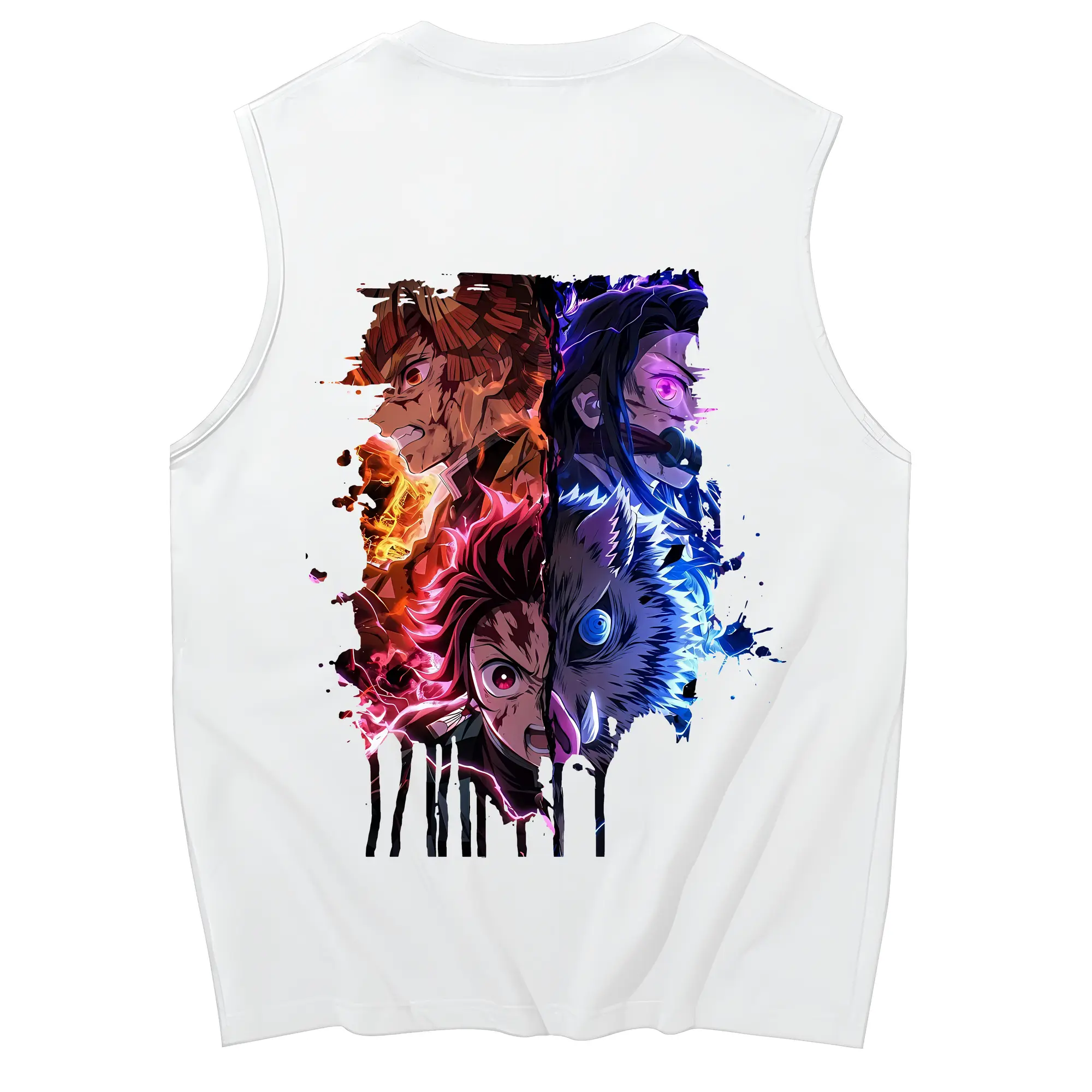 鬼滅の刃 グッズ,竈門 炭治郎 - コットン100％ タンクトップ ・ 背面プリント ・ タイトシルエット ・ 快適 通気性 ・ スポーツ カジュアル 散歩用