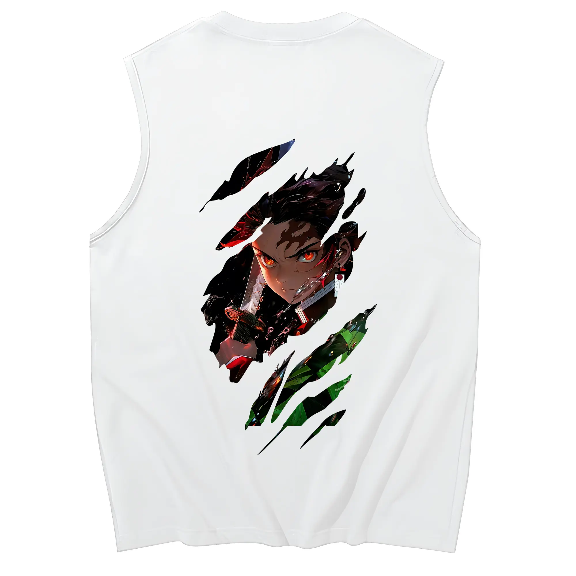 鬼滅の刃 グッズ,竈門 炭治郎 - コットン100％ タンクトップ ・ 背面プリント ・ タイトシルエット ・ 快適 通気性 ・ スポーツ カジュアル 散歩用