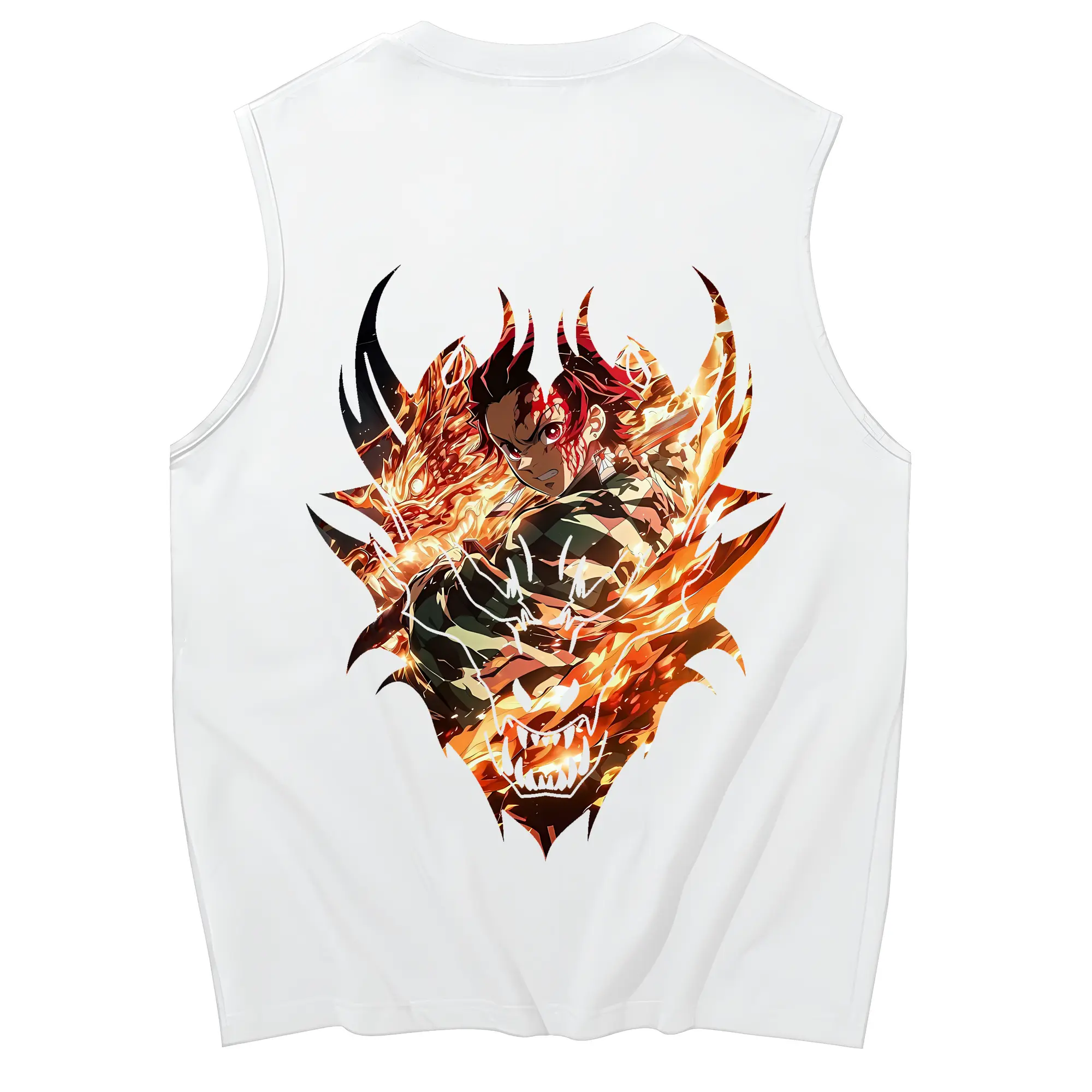 鬼滅の刃 グッズ,竈門 炭治郎 - コットン100％ タンクトップ ・ 背面プリント ・ タイトシルエット ・ 快適 通気性 ・ スポーツ カジュアル 散歩用