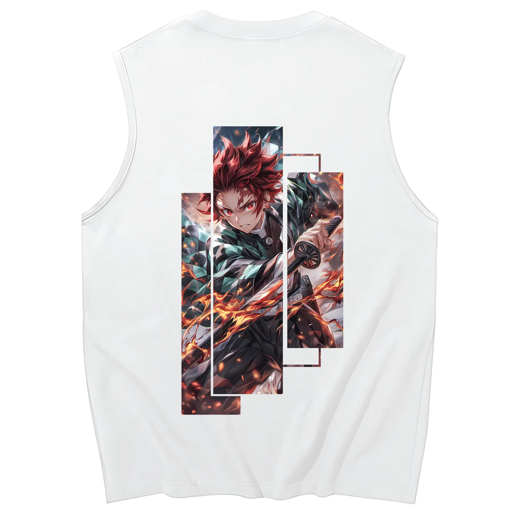 鬼滅の刃 グッズ,竈門 炭治郎 - コットン100％ タンクトップ ・ 背面プリント ・ タイトシルエット ・ 快適 通気性 ・ スポーツ カジュアル 散歩用