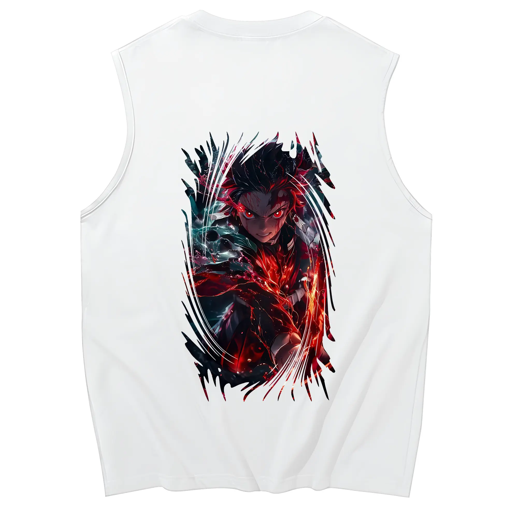 鬼滅の刃 グッズ,竈門 炭治郎 - コットン100％ タンクトップ ・ 背面プリント ・ タイトシルエット ・ 快適 通気性 ・ スポーツ カジュアル 散歩用