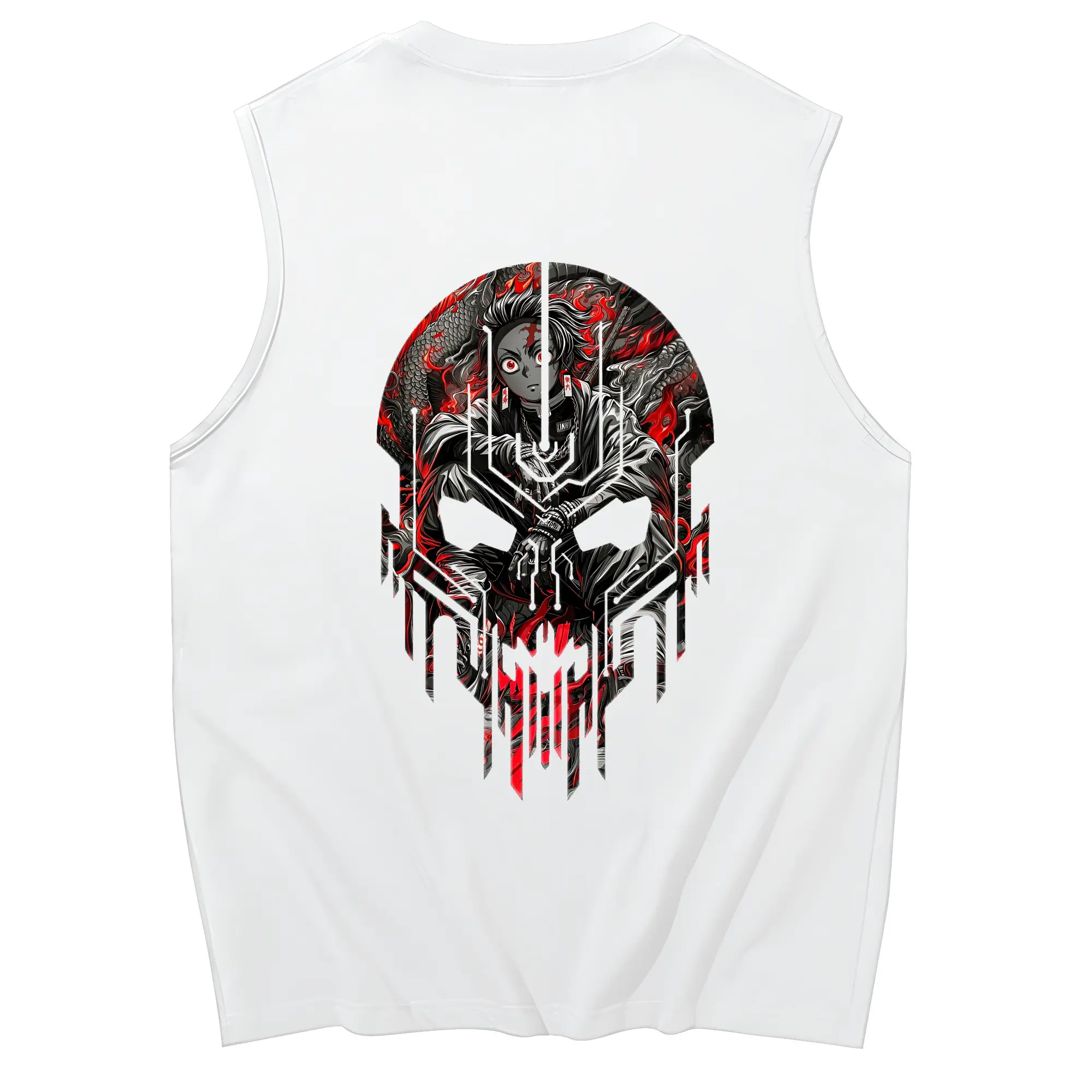 鬼滅の刃 グッズ,竈門 炭治郎 - コットン100％ タンクトップ ・ 背面プリント ・ タイトシルエット ・ 快適 通気性 ・ スポーツ カジュアル 散歩用
