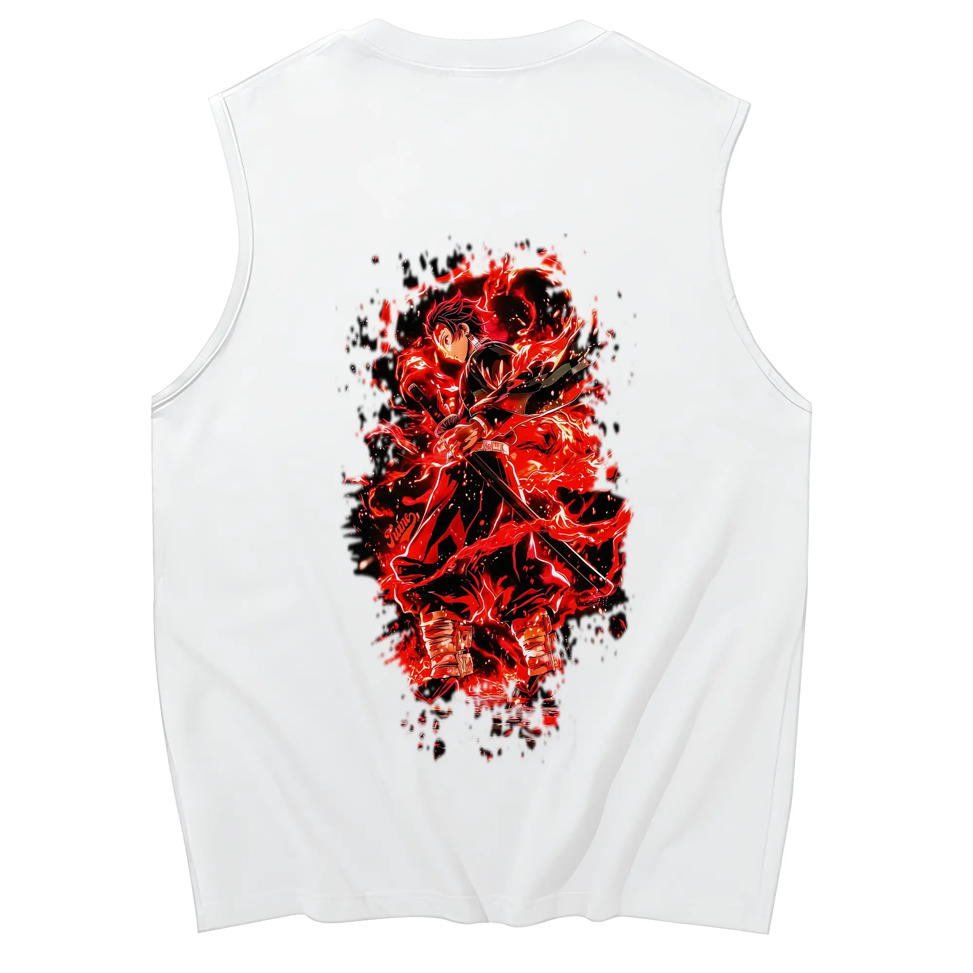 鬼滅の刃 グッズ,竈門 炭治郎 - コットン100％ タンクトップ ・ 背面プリント ・ タイトシルエット ・ 快適 通気性 ・ スポーツ カジュアル 散歩用