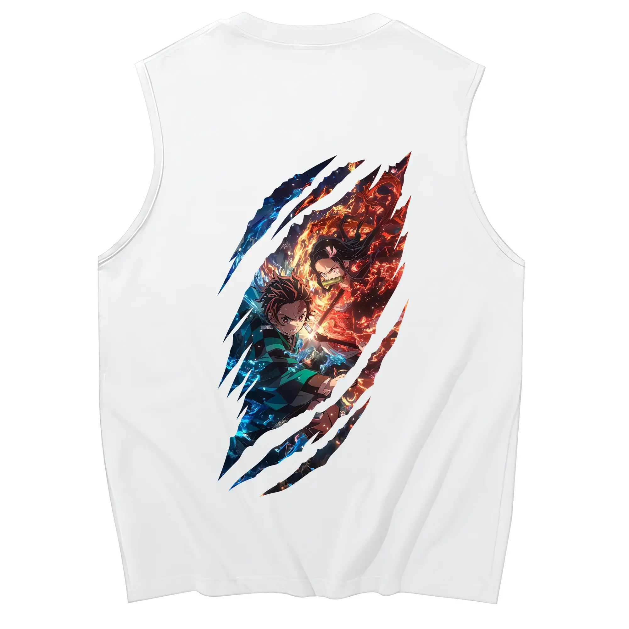鬼滅の刃 グッズ,竈門 炭治郎 - コットン100％ タンクトップ ・ 背面プリント ・ タイトシルエット ・ 快適 通気性 ・ スポーツ カジュアル 散歩用