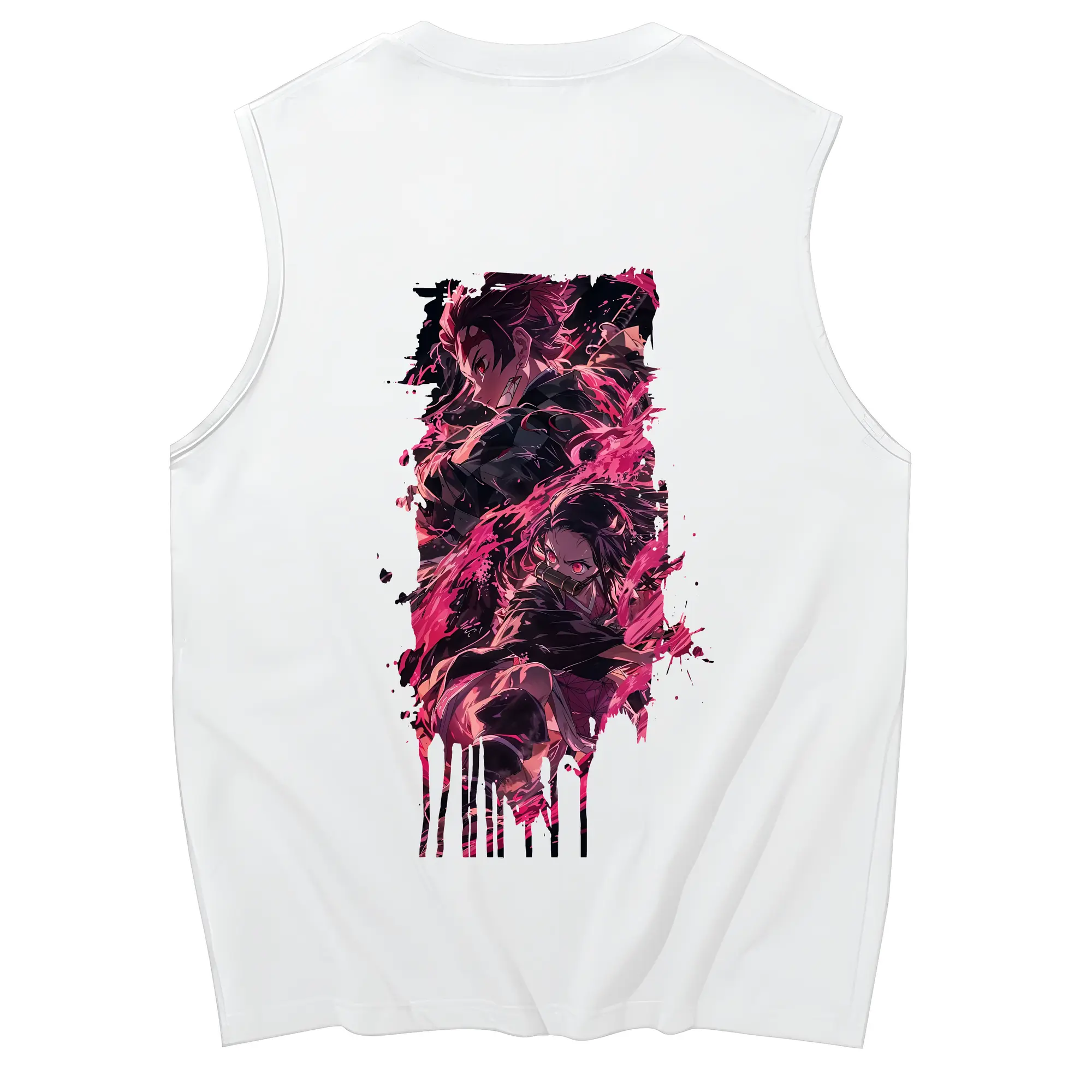 鬼滅の刃 グッズ,竈門 炭治郎 - コットン100％ タンクトップ ・ 背面プリント ・ タイトシルエット ・ 快適 通気性 ・ スポーツ カジュアル 散歩用